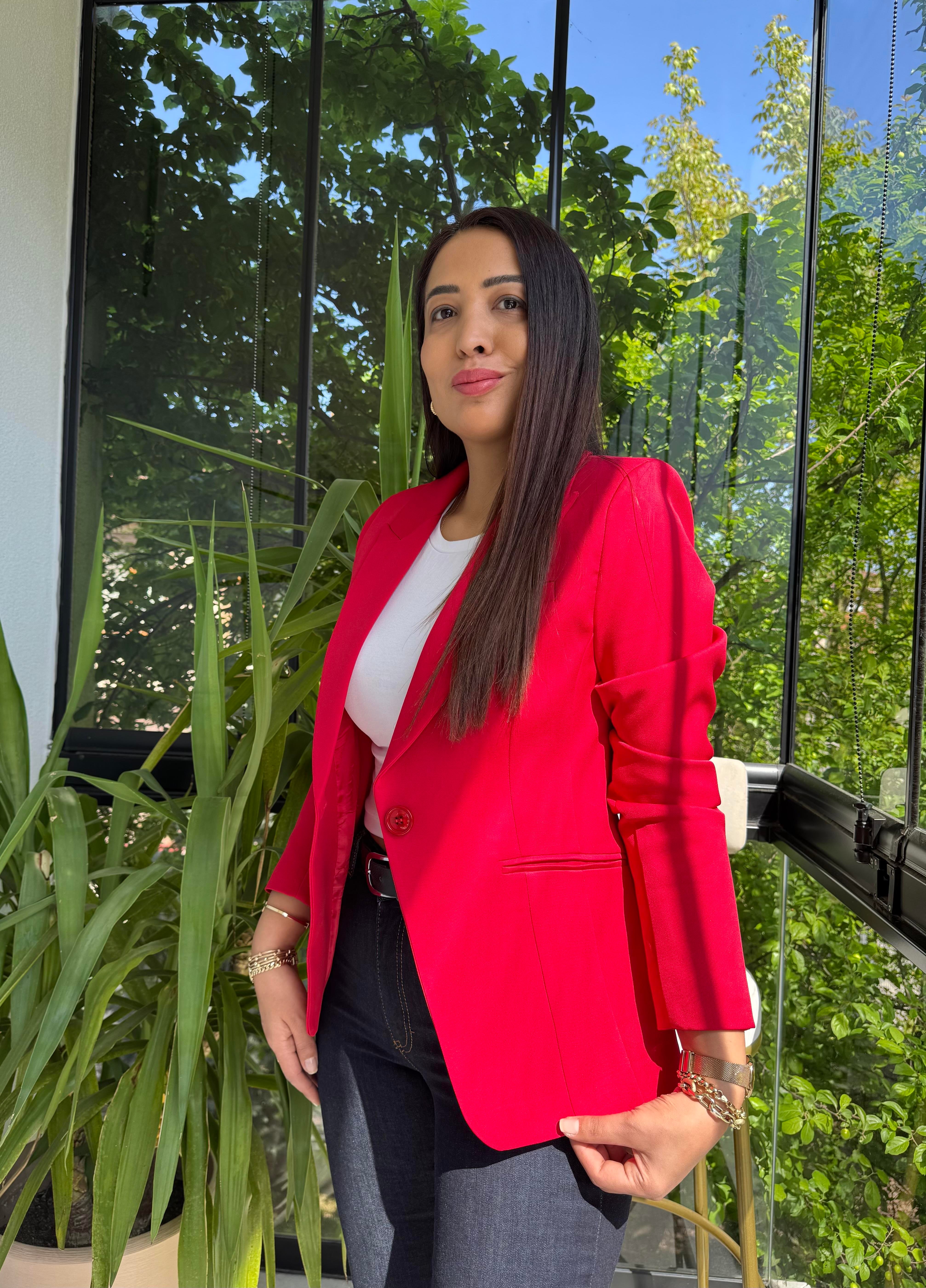 Slim Tek Düğme Blazer Ceket Kırmızı