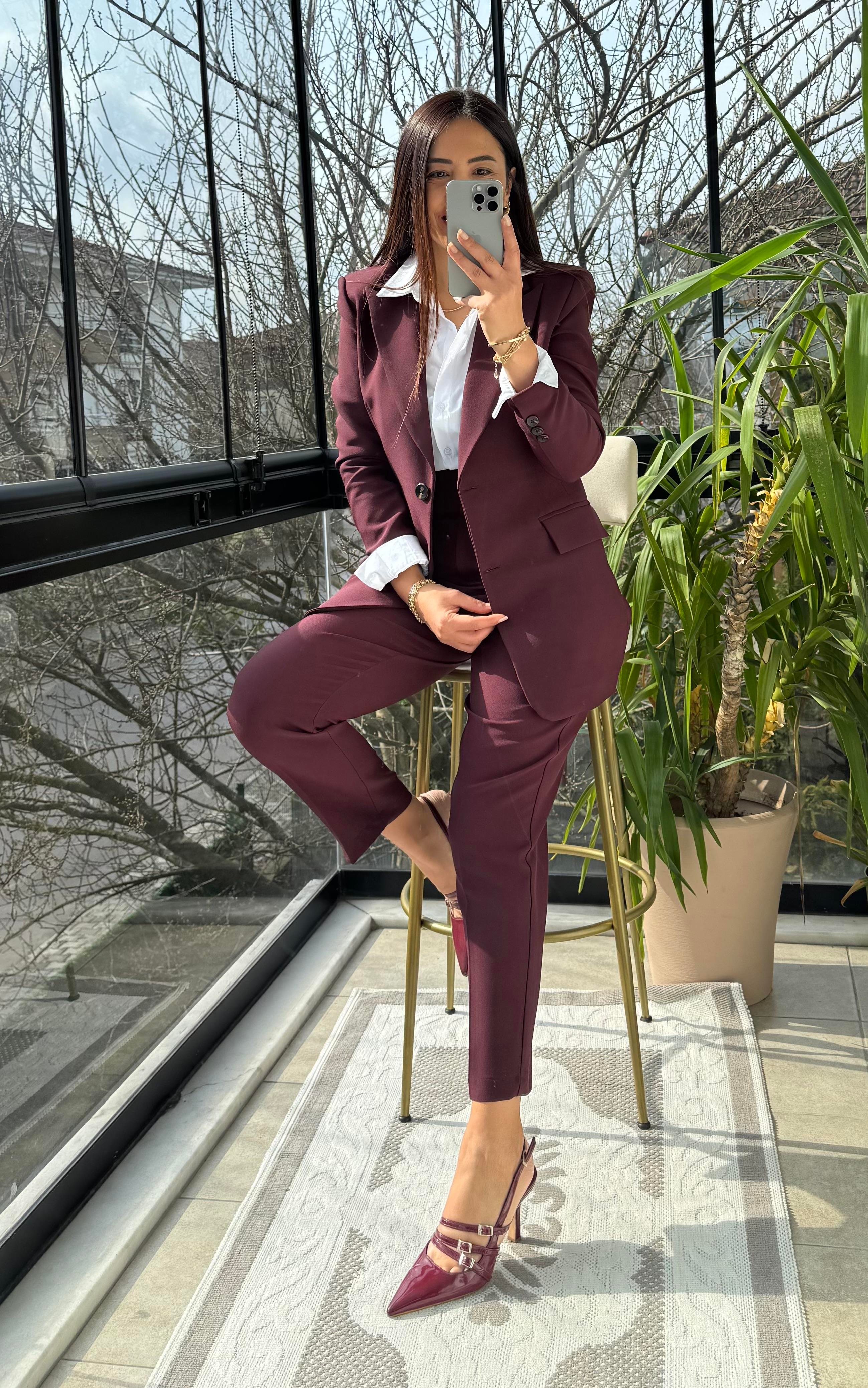 Slimfit İki düğme Blazer Ceket Mürdüm
