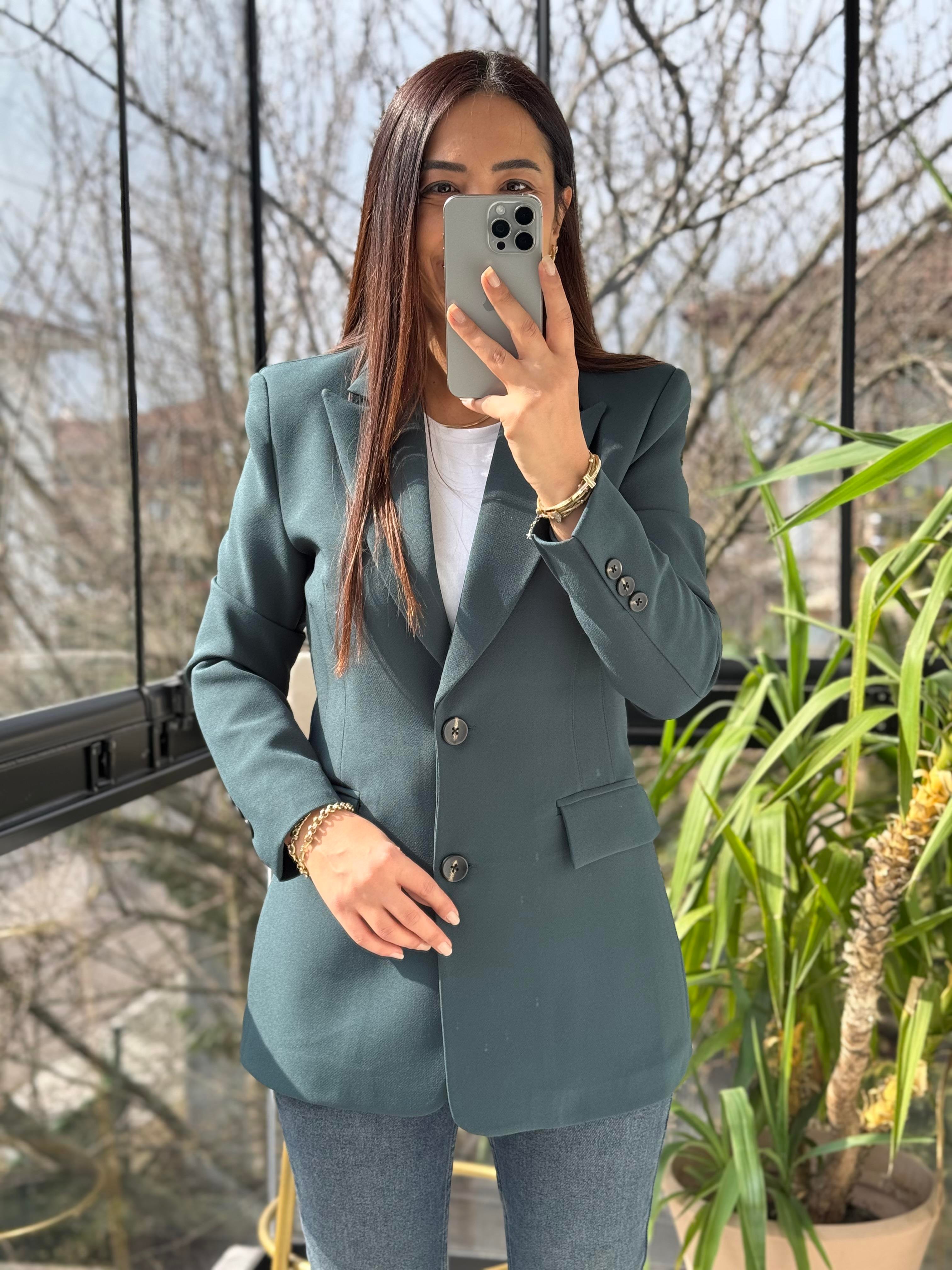 Slimfit İki düğme Blazer Ceket Zümrüt