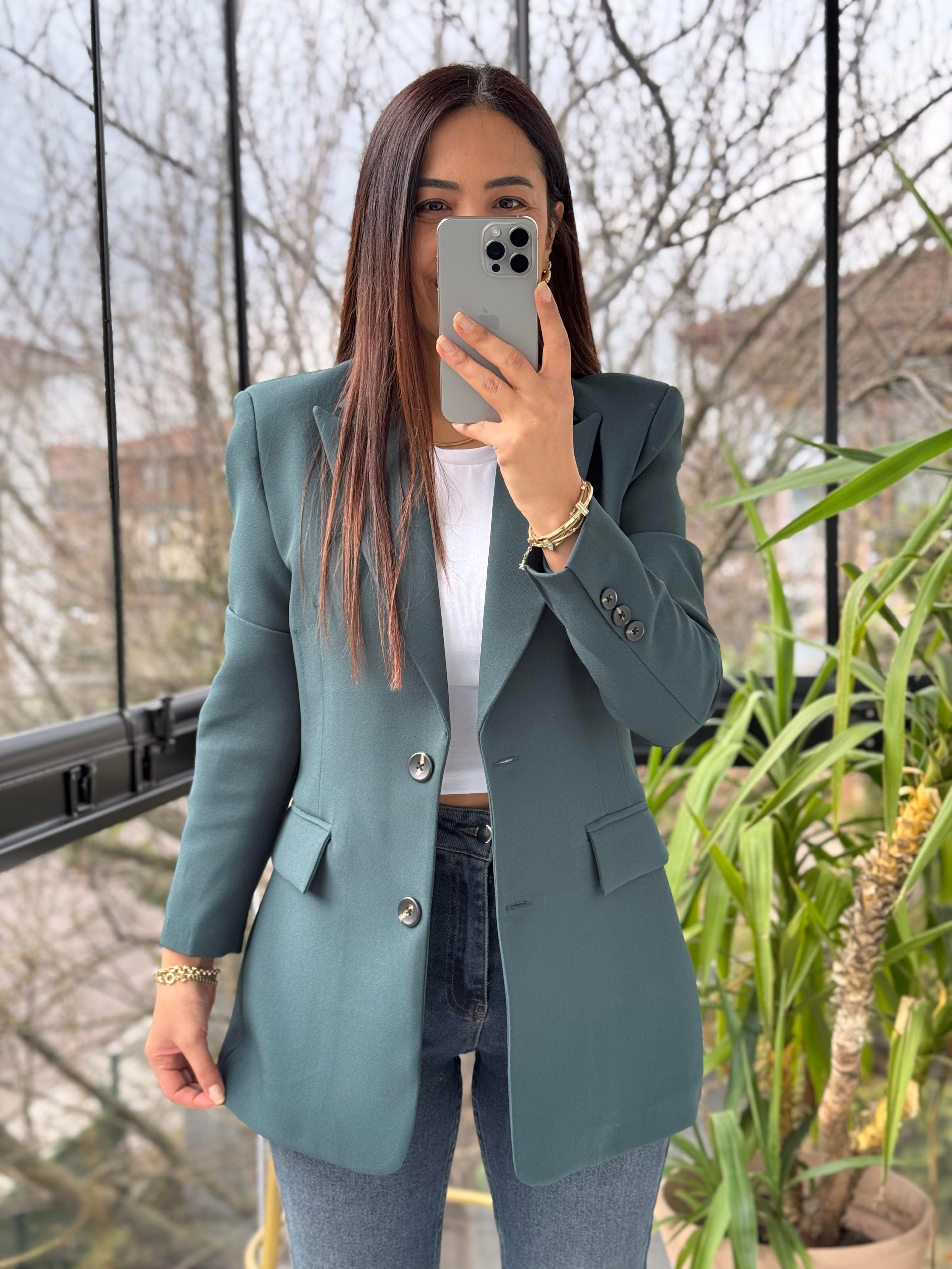 Slimfit İki düğme Blazer Ceket Zümrüt