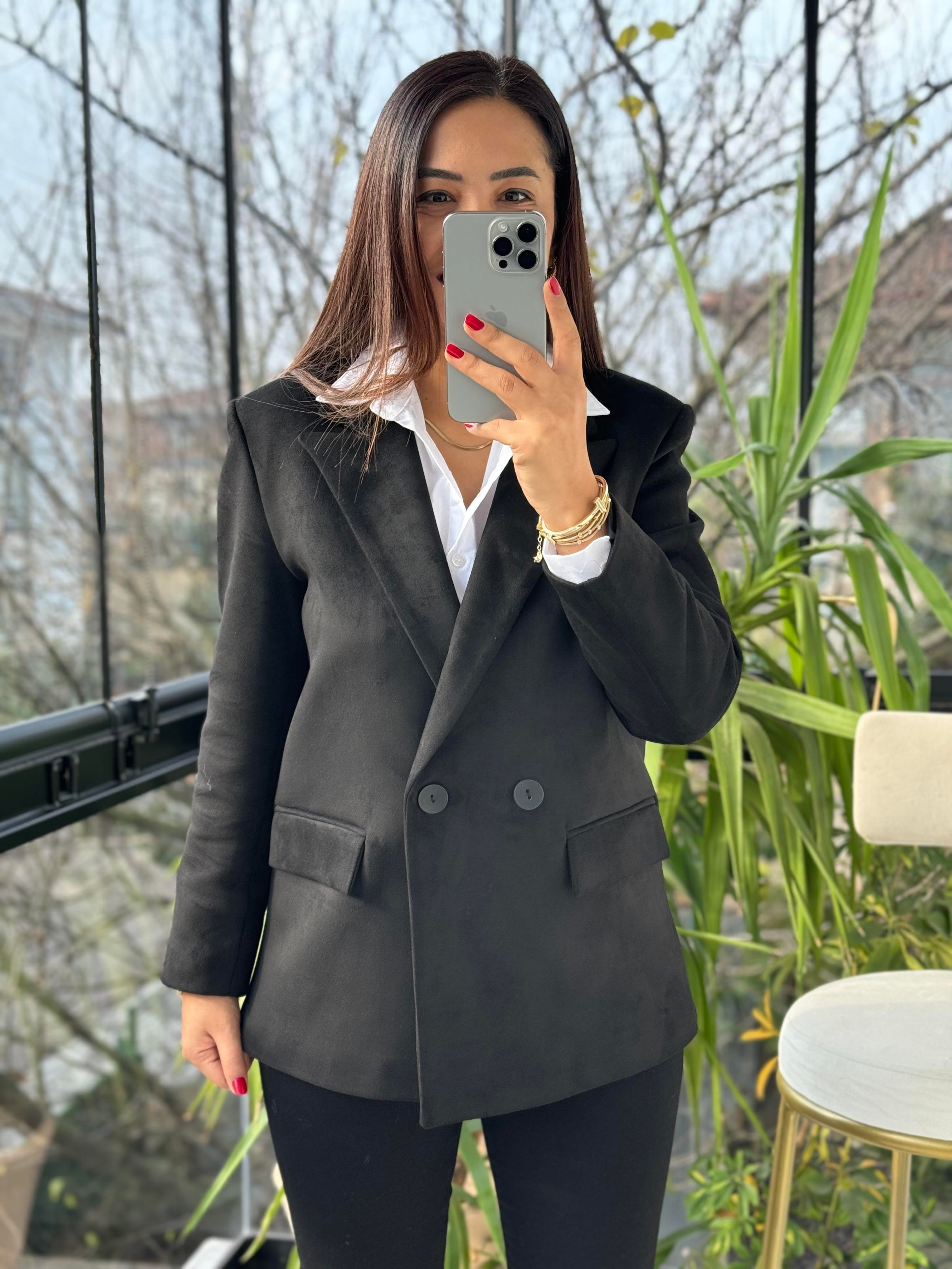Süet Blazer Ceket Siyah