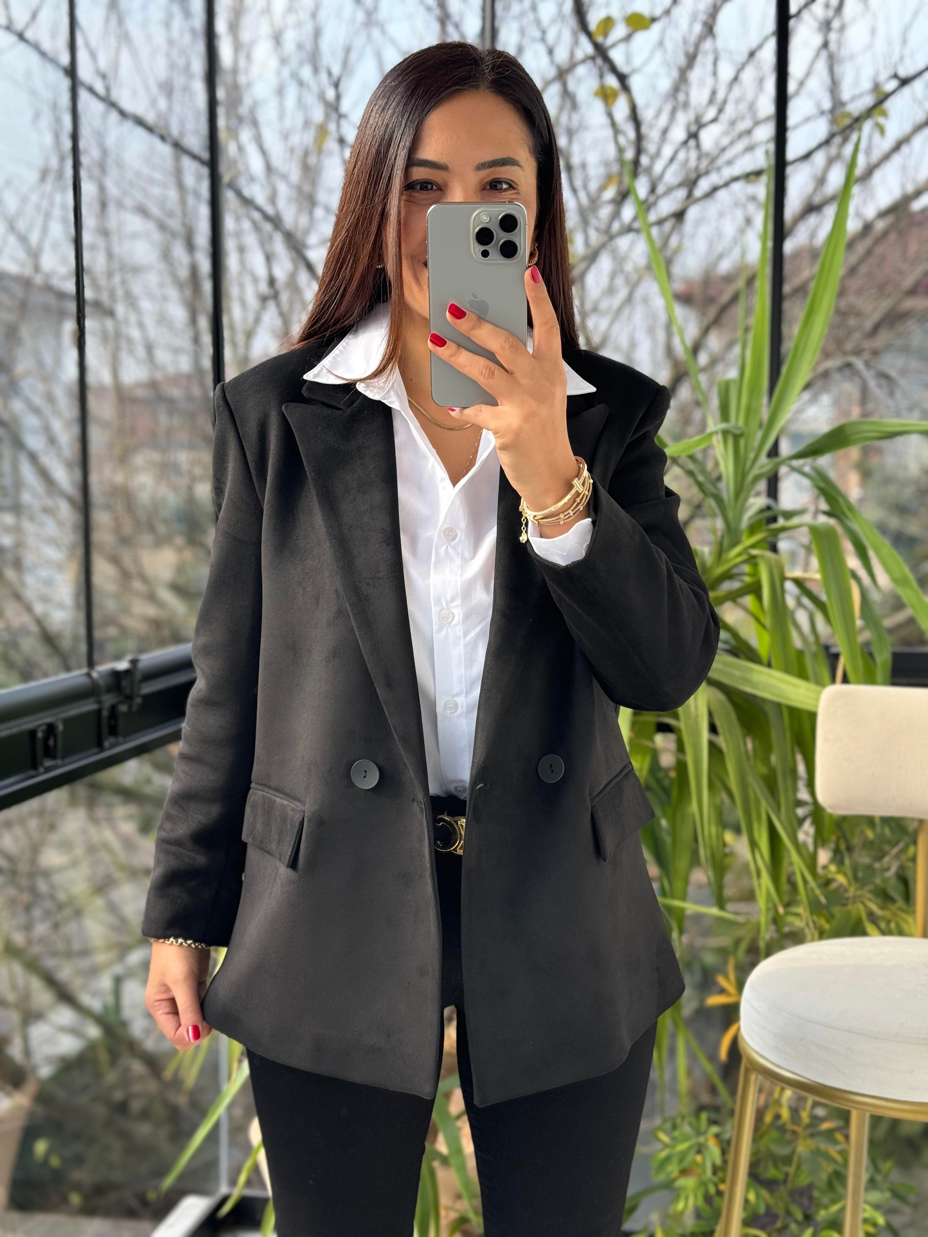Süet Blazer Ceket Siyah