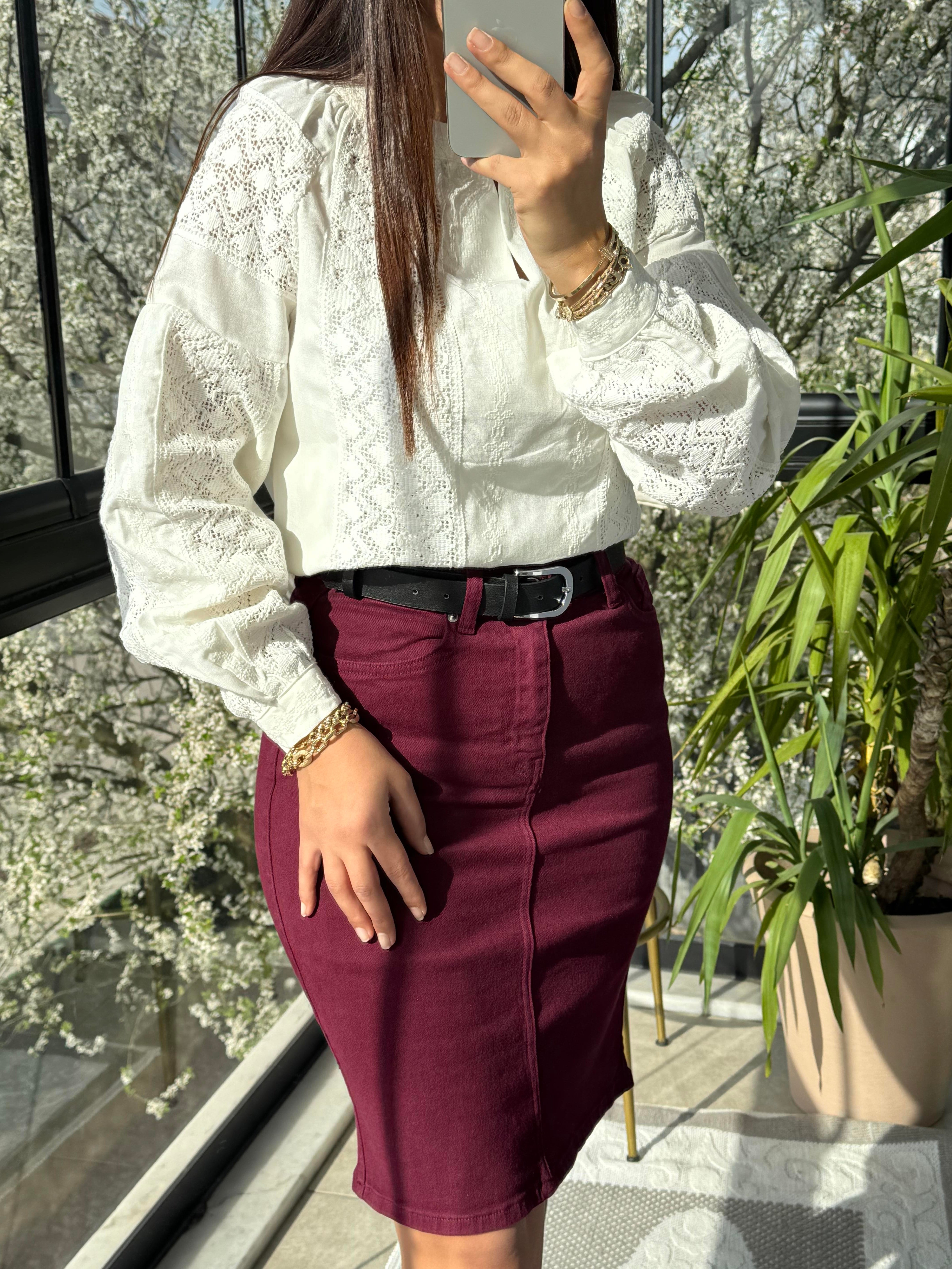 Tam Dantelli Bluz Beyaz