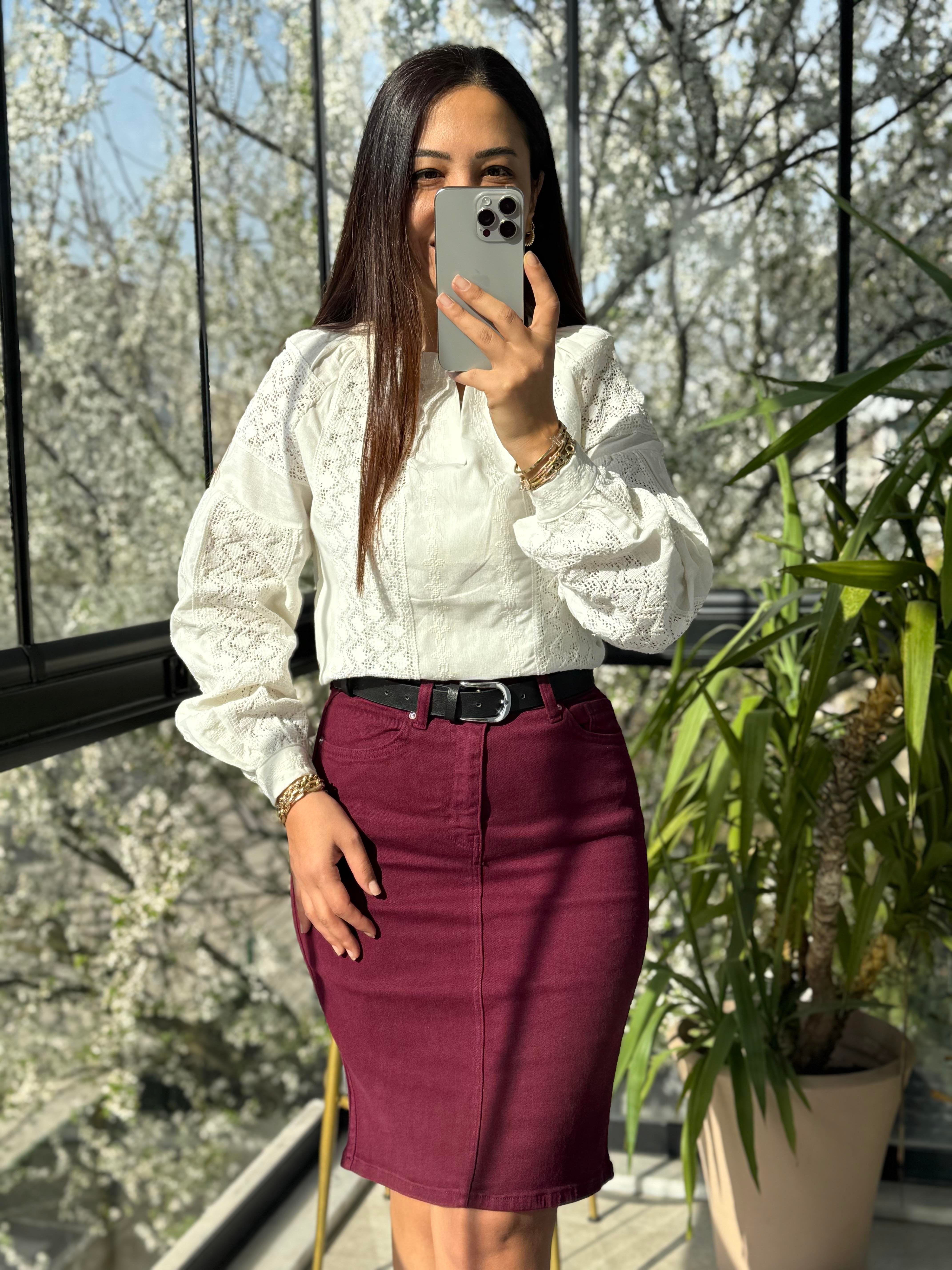 Tam Dantelli Bluz Beyaz