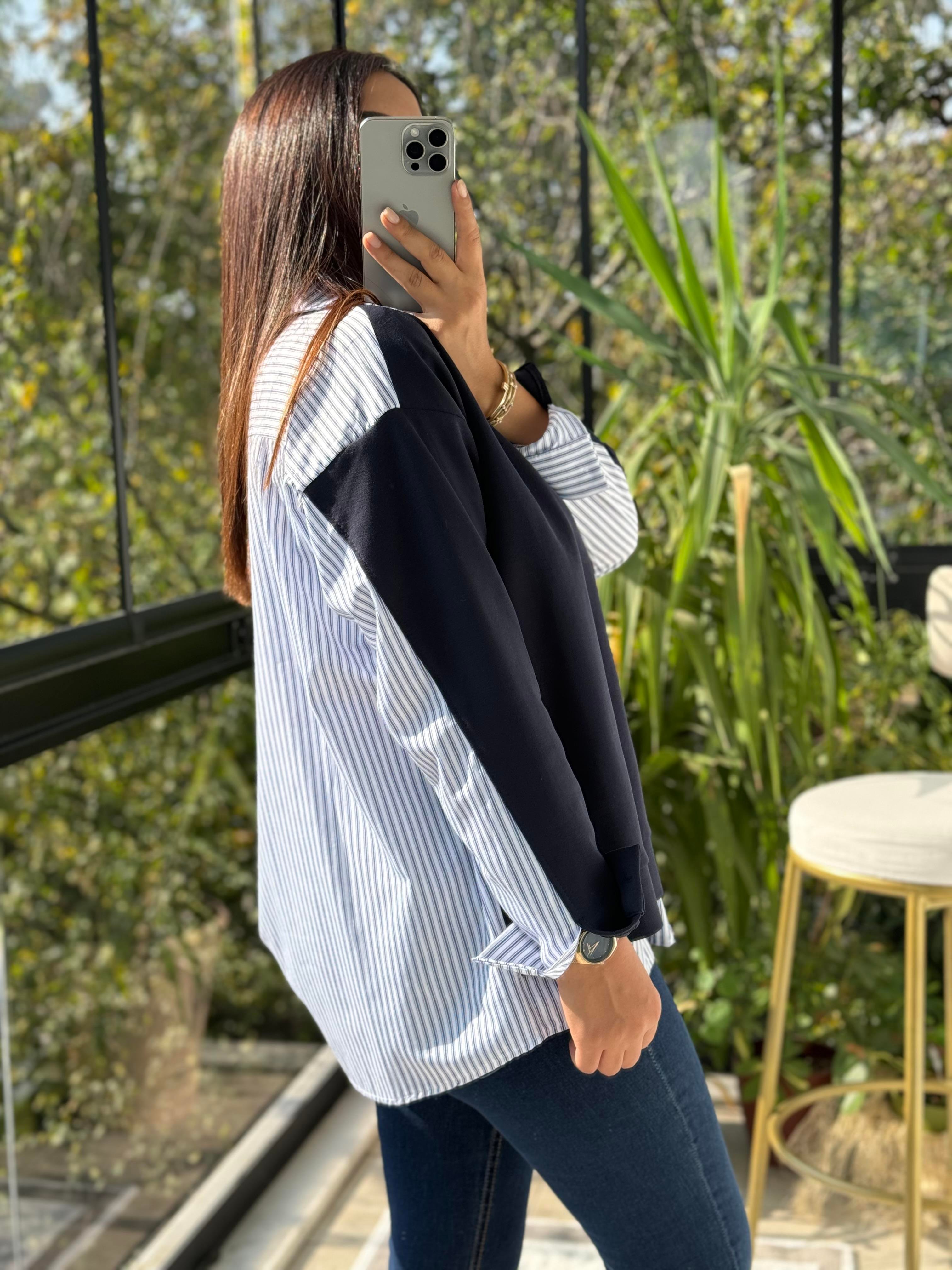 Tasarım Gömlekli Hırka Lacivert