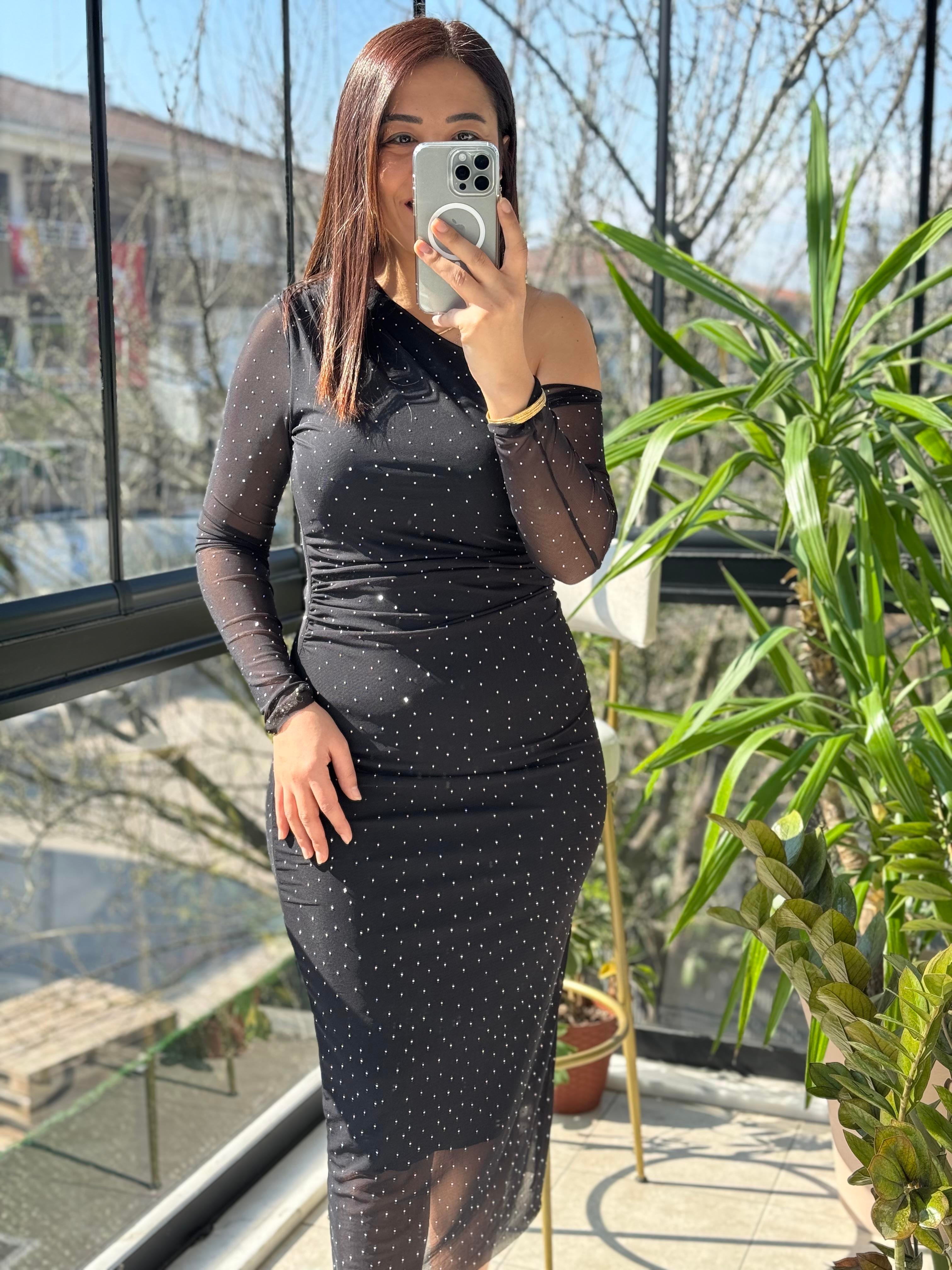 Taşlı Elbise Siyah