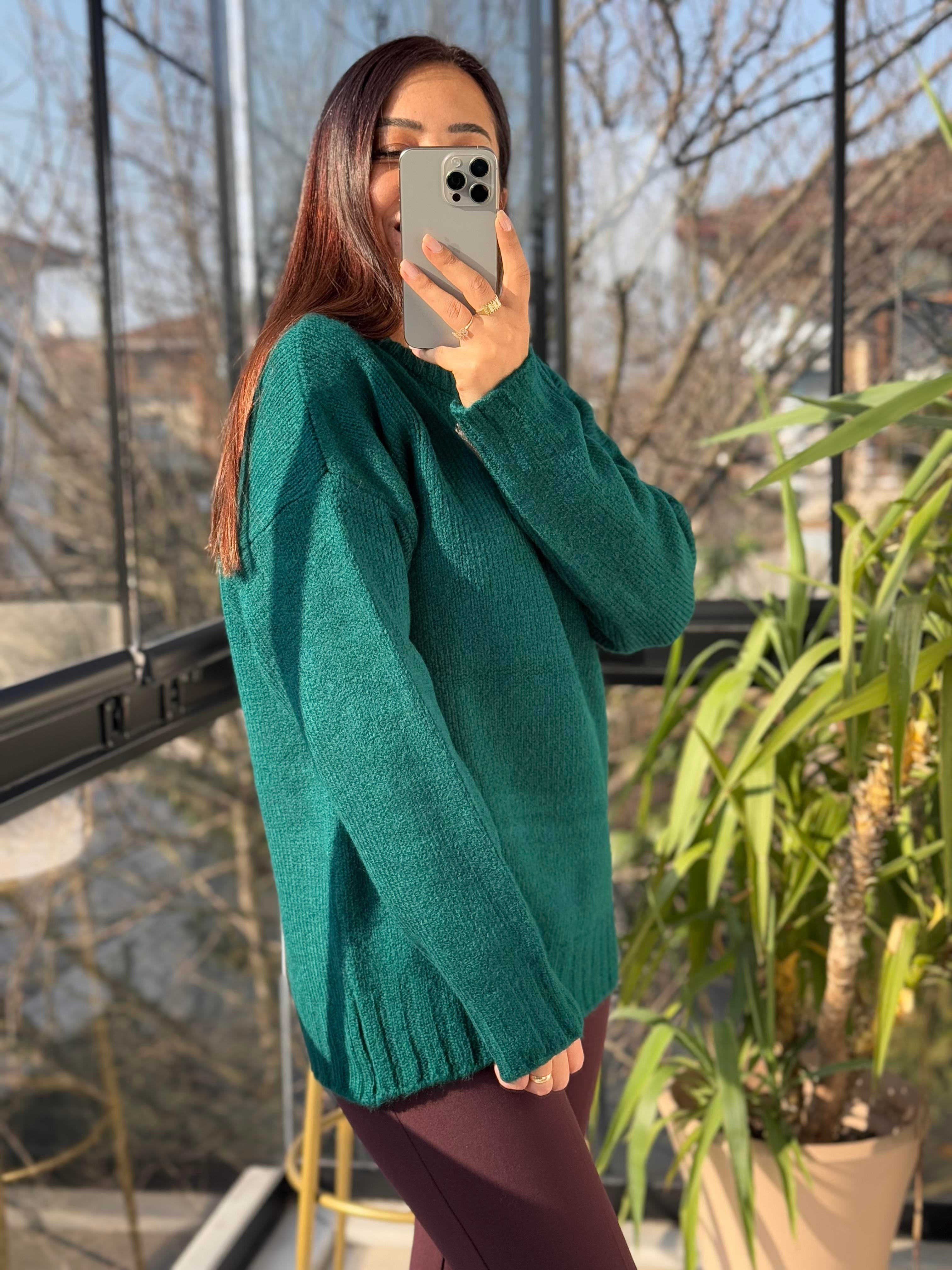 Taşlı Kalp Kazak Yeşil