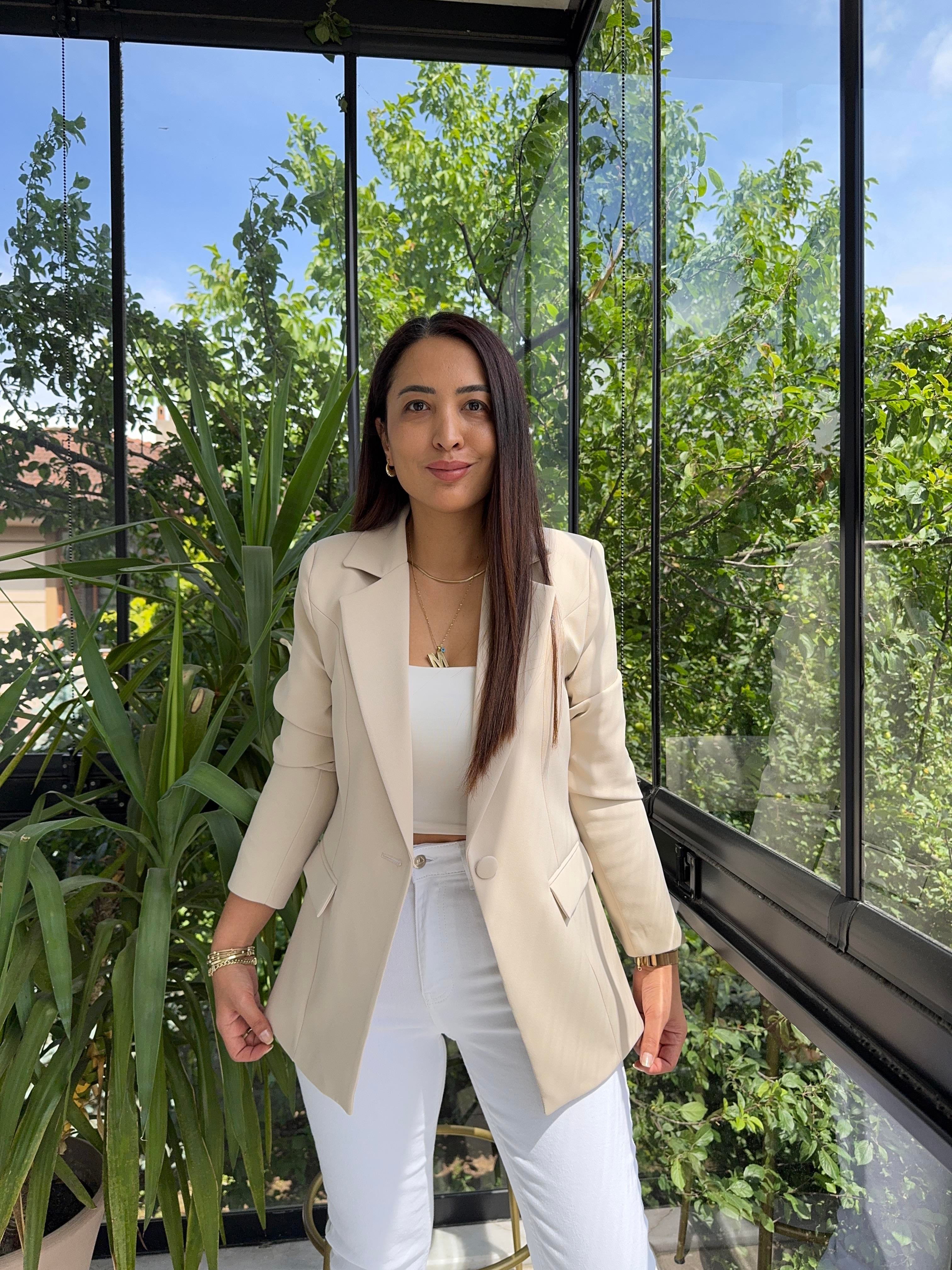 Tek Düğme Blazer Ceket Bej