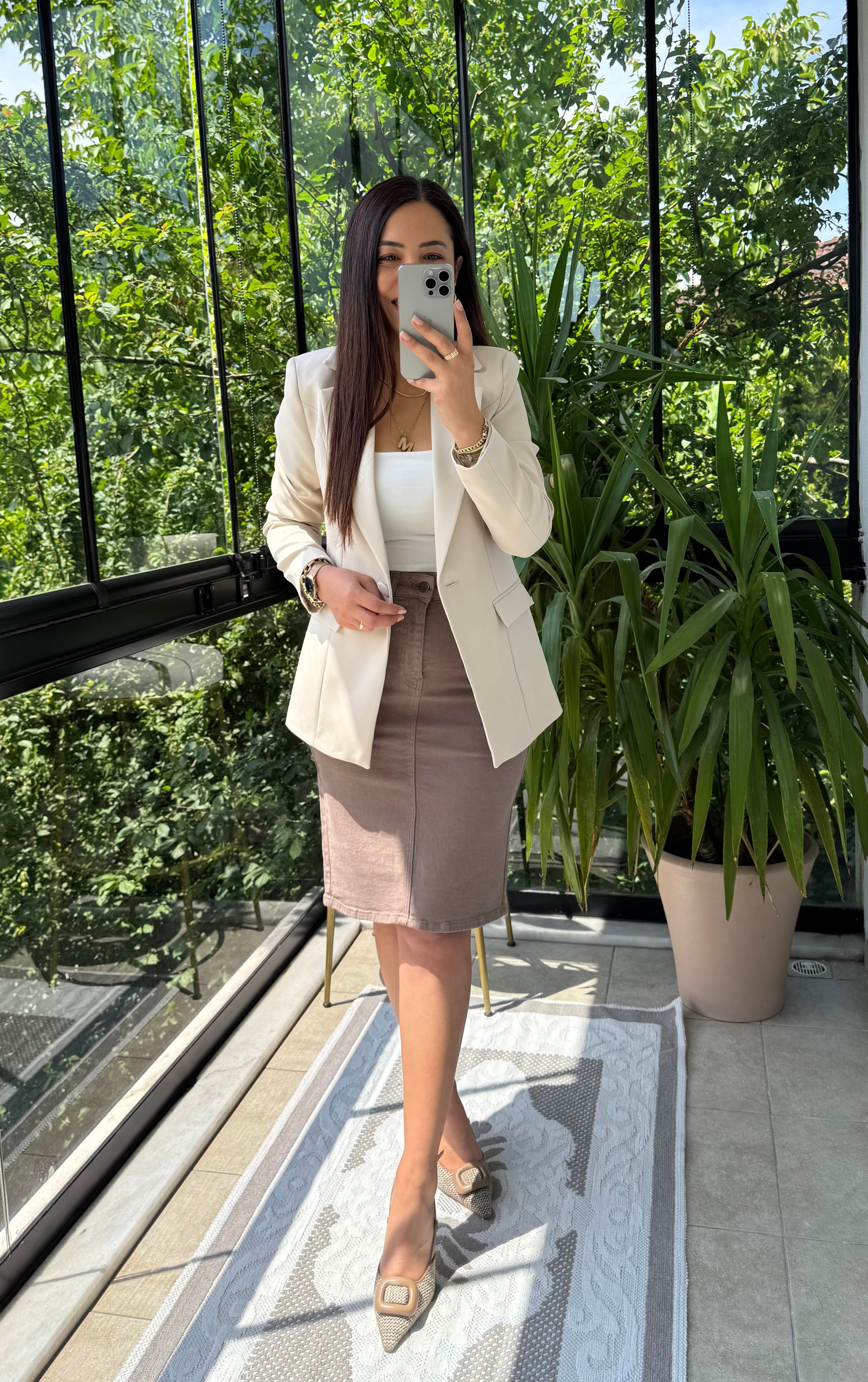 Tek Düğme Blazer Ceket Bej