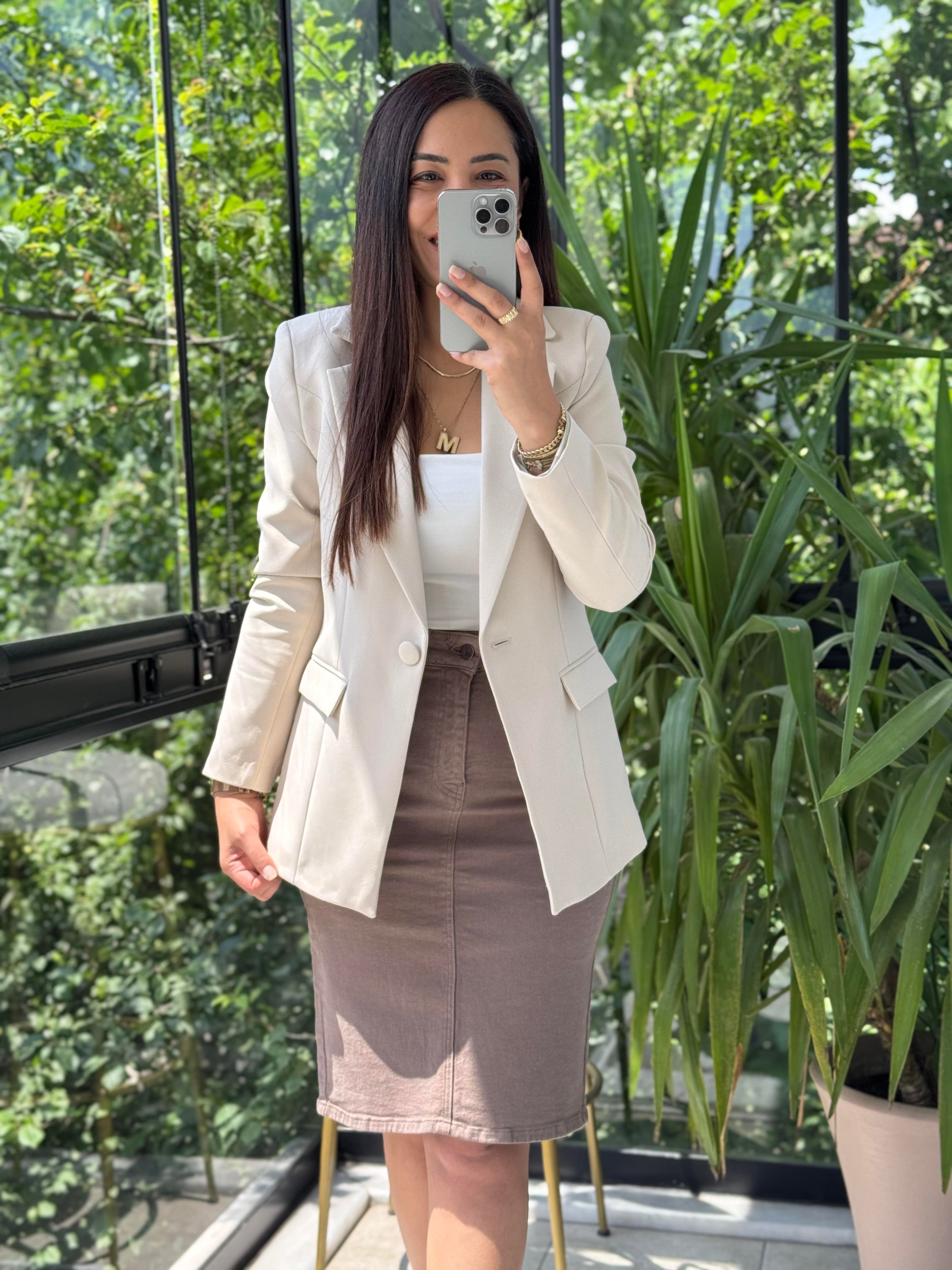 Tek Düğme Blazer Ceket Bej