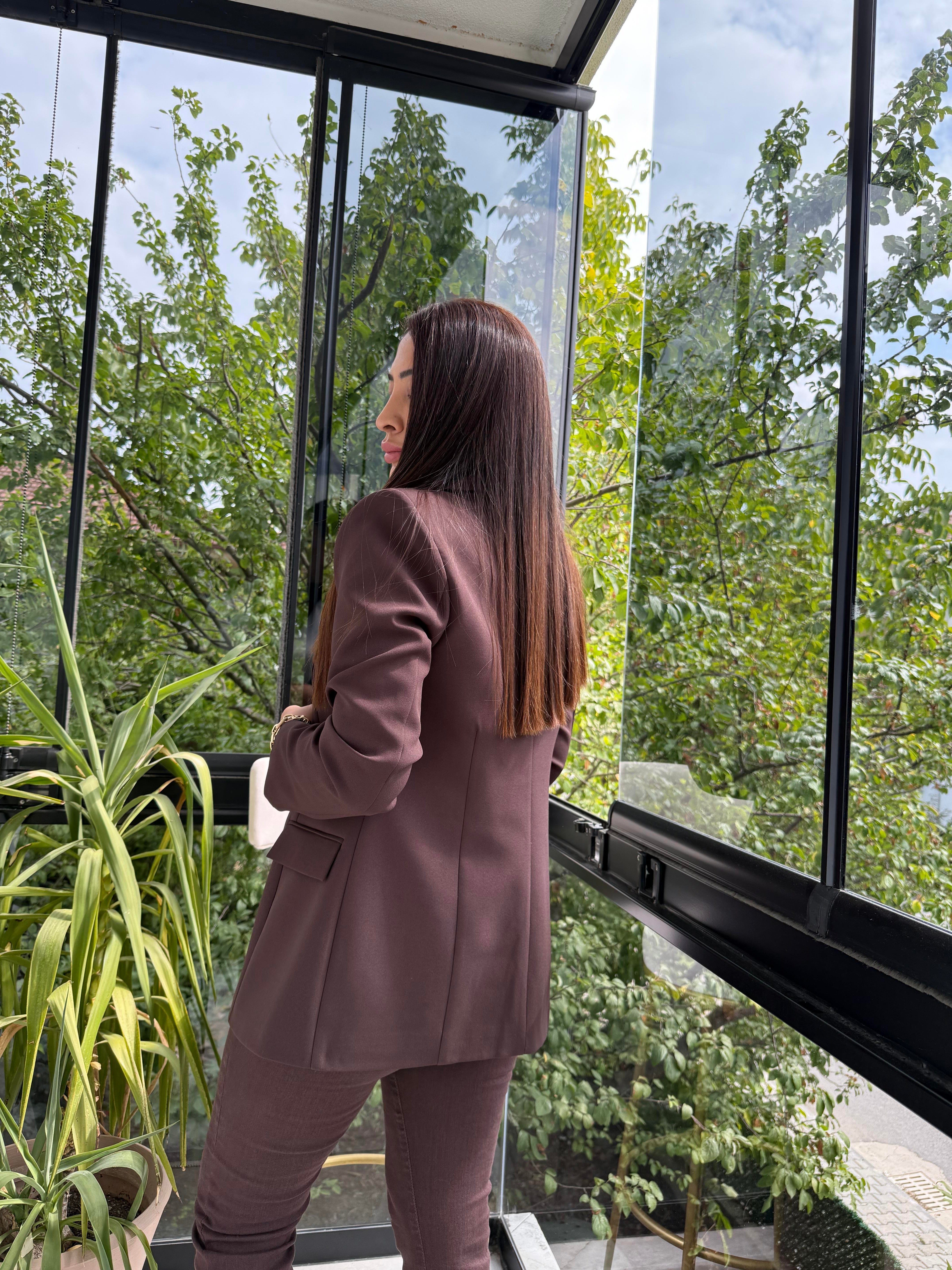 Tek Düğme Blazer Ceket Kahve