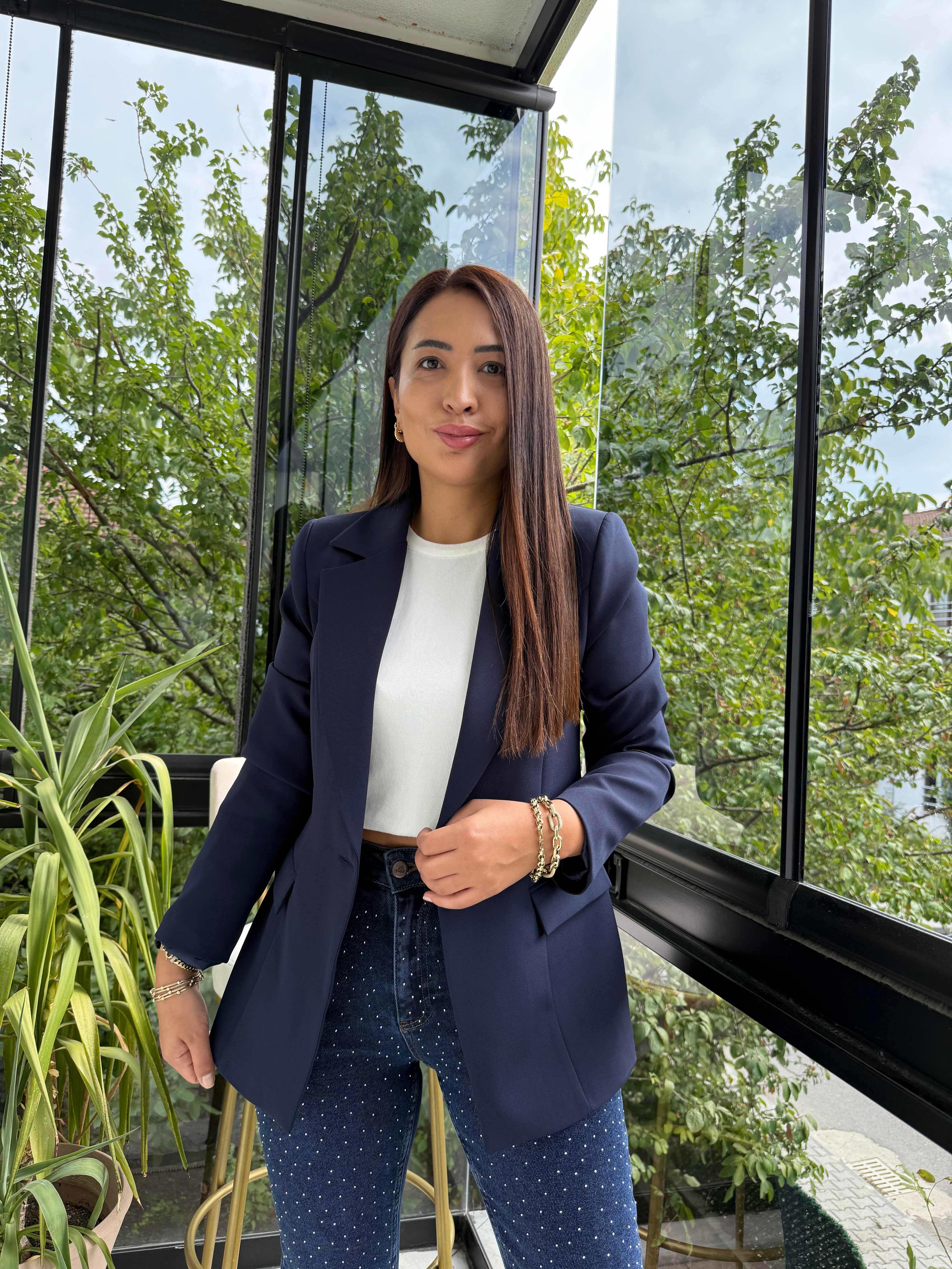 Tek Düğme Blazer Ceket Lacivert