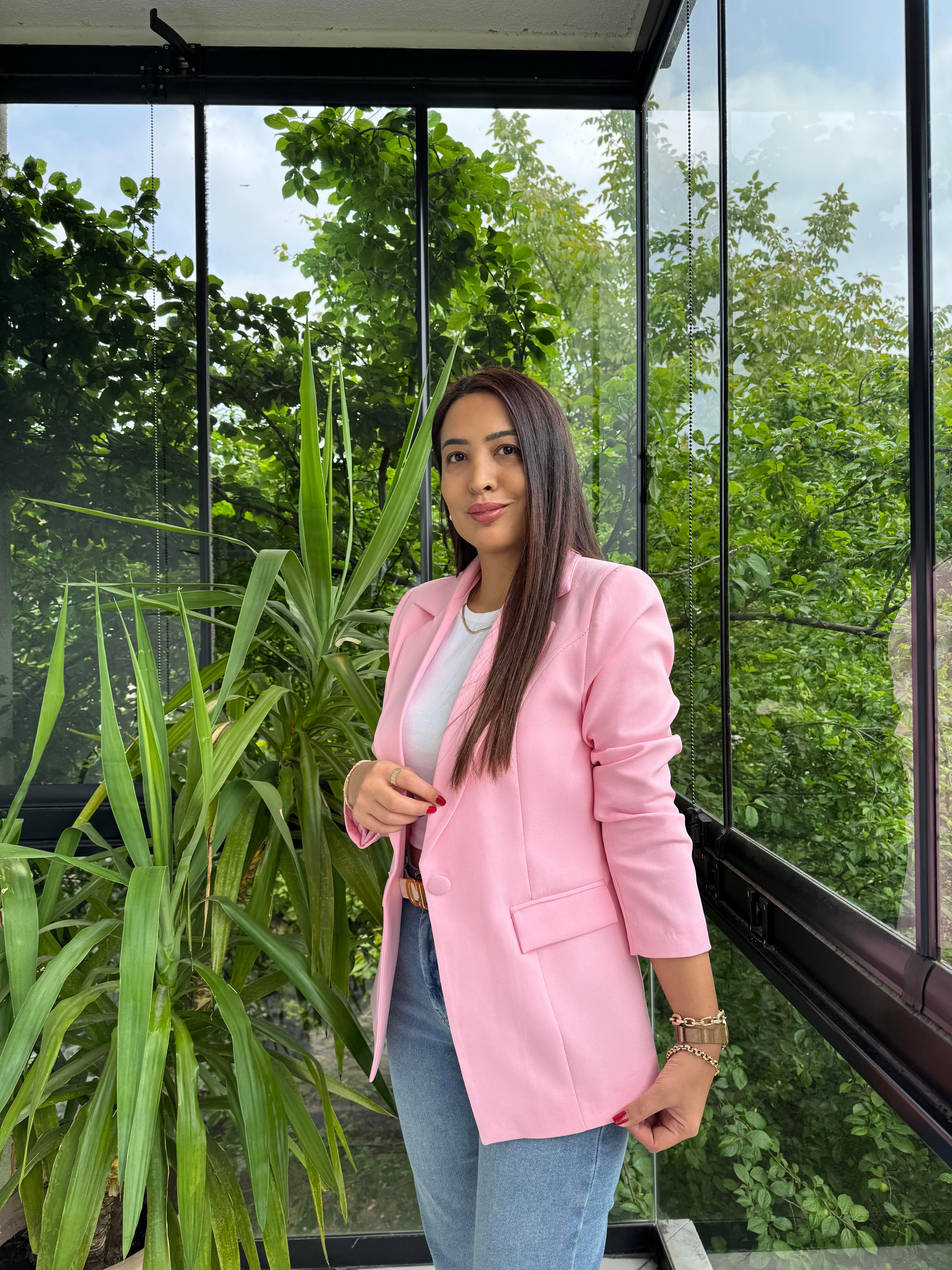 Tek Düğme Blazer Ceket Pembe