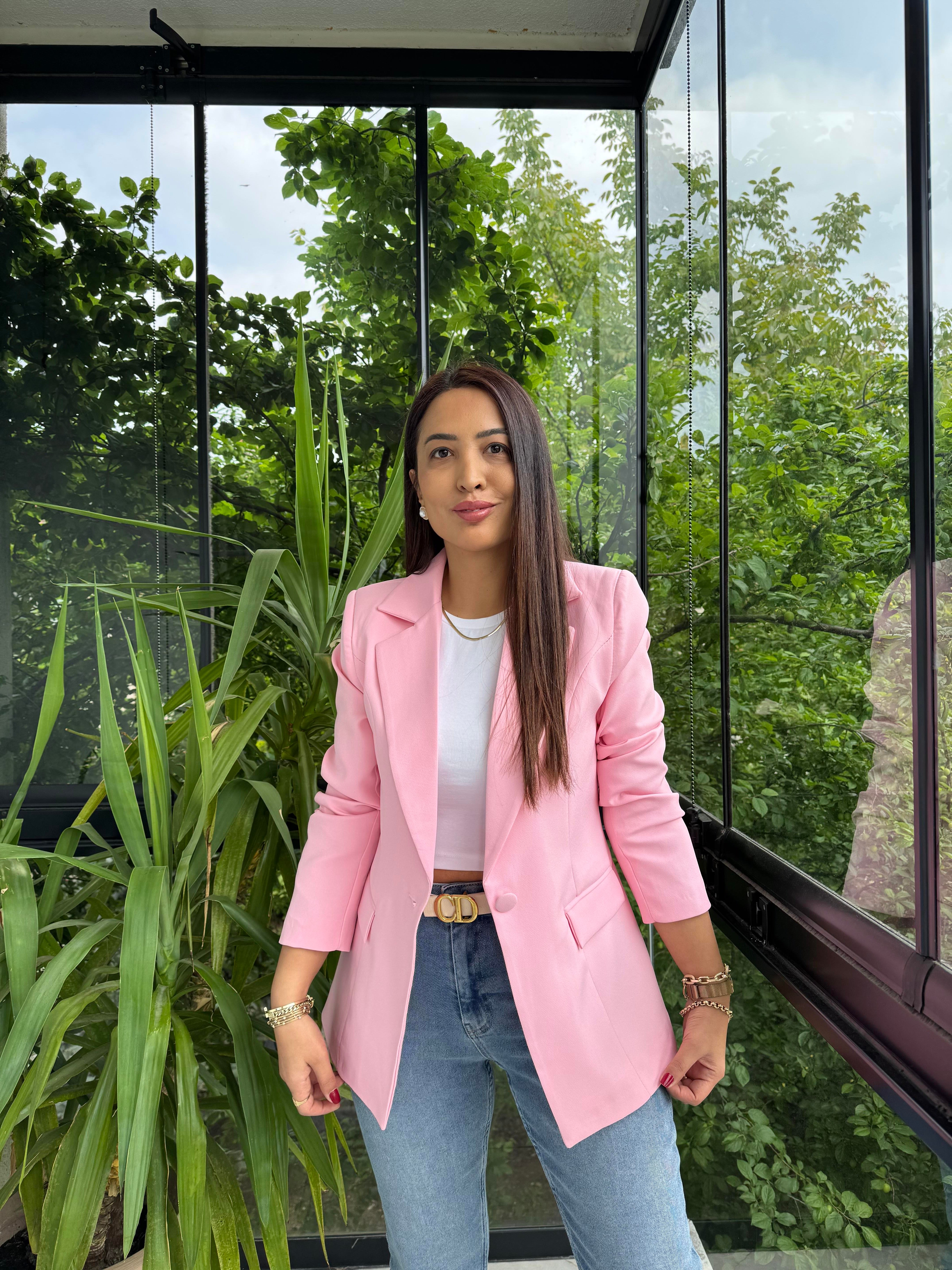 Tek Düğme Blazer Ceket Pembe