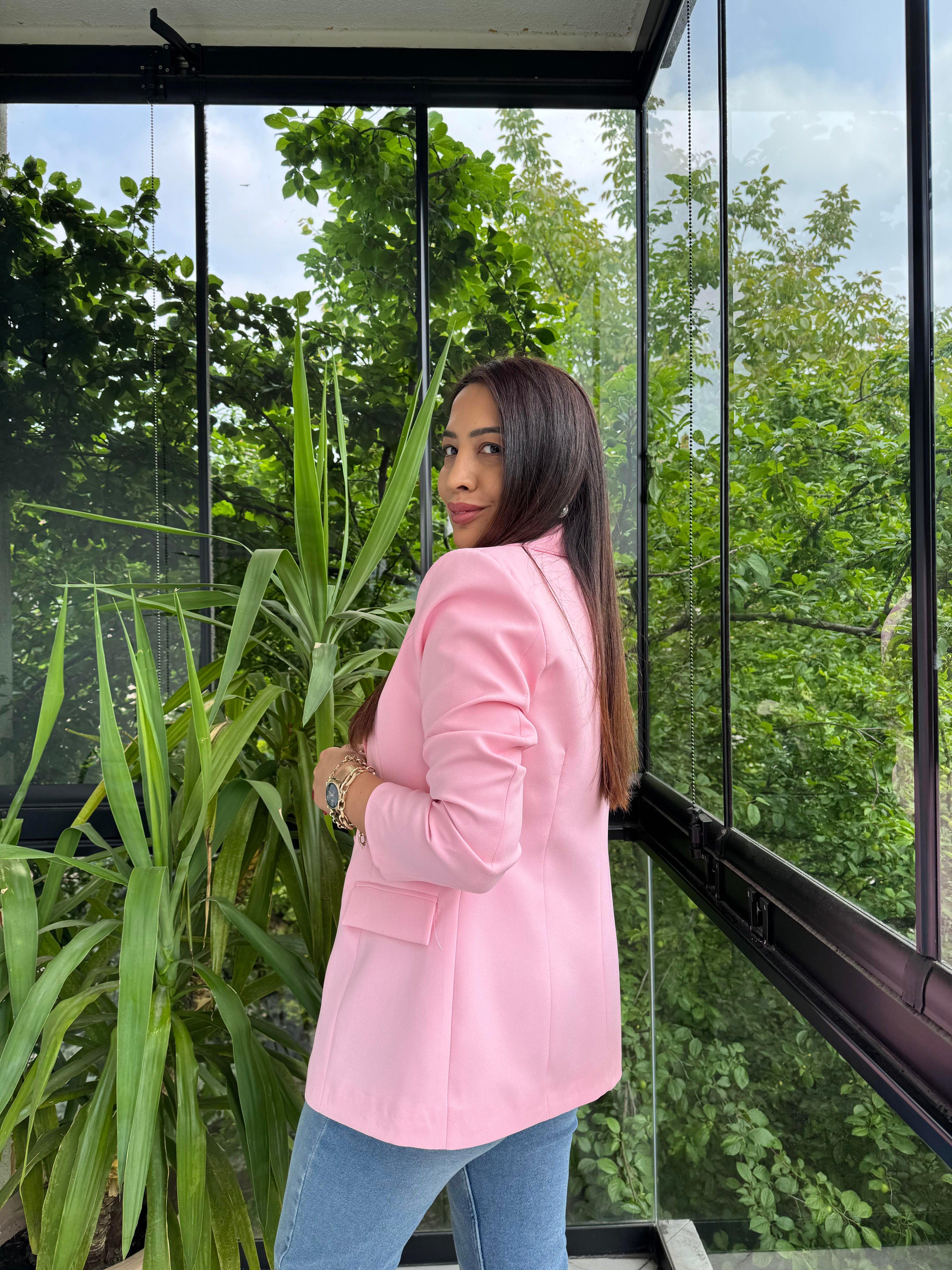 Tek Düğme Blazer Ceket Pembe