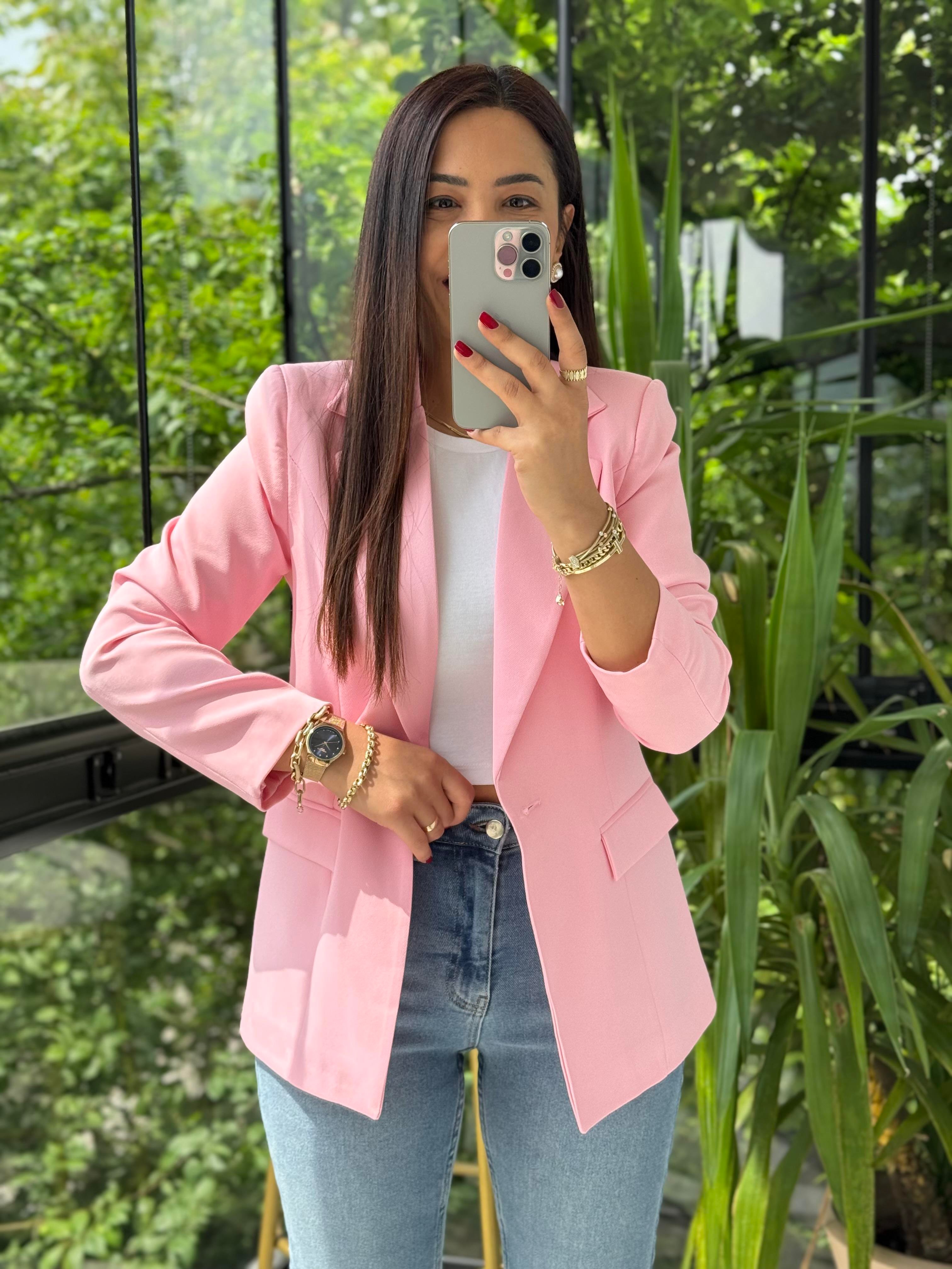 Tek Düğme Blazer Ceket Pembe
