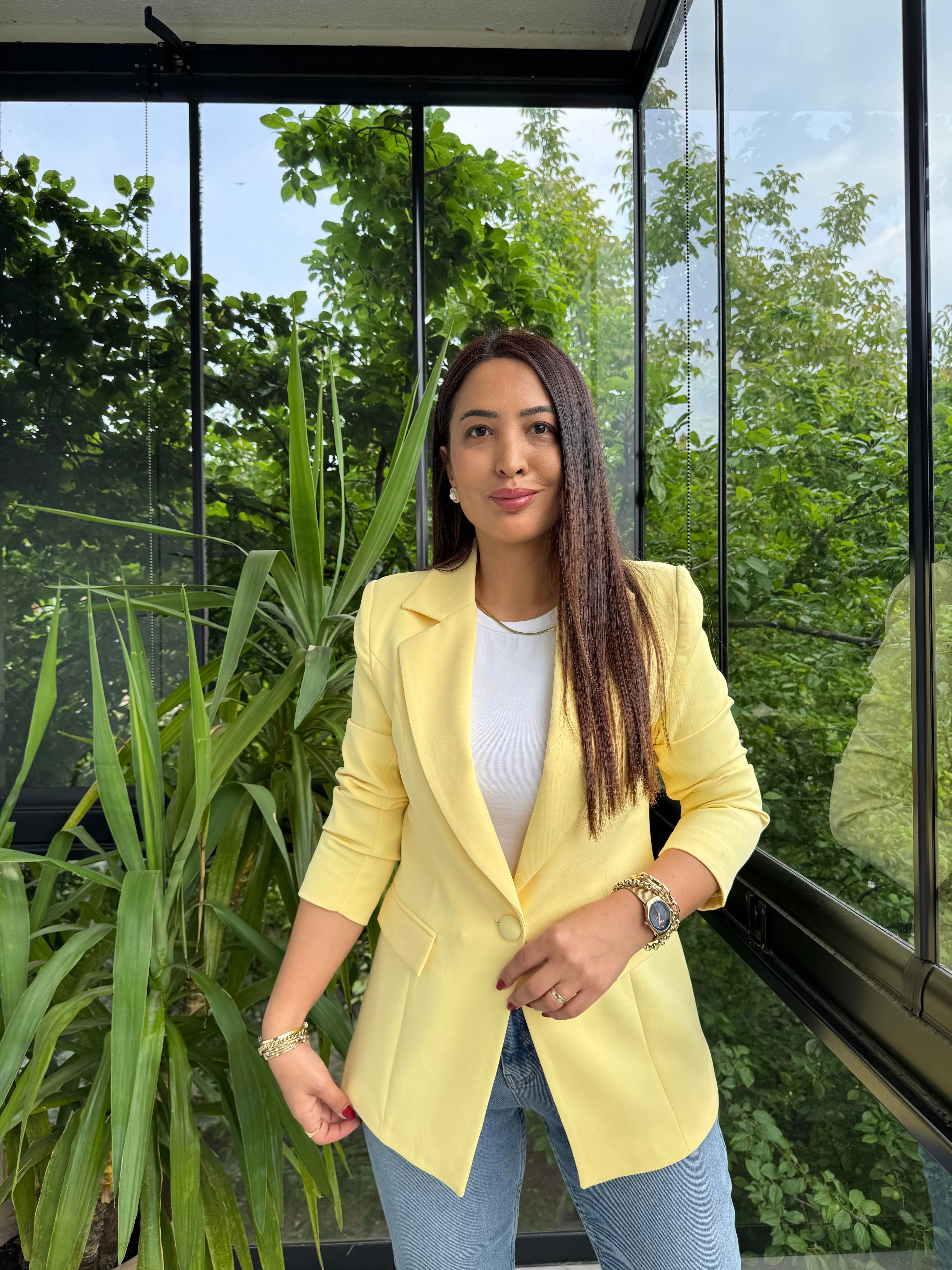 Tek Düğme Blazer Ceket Sarı