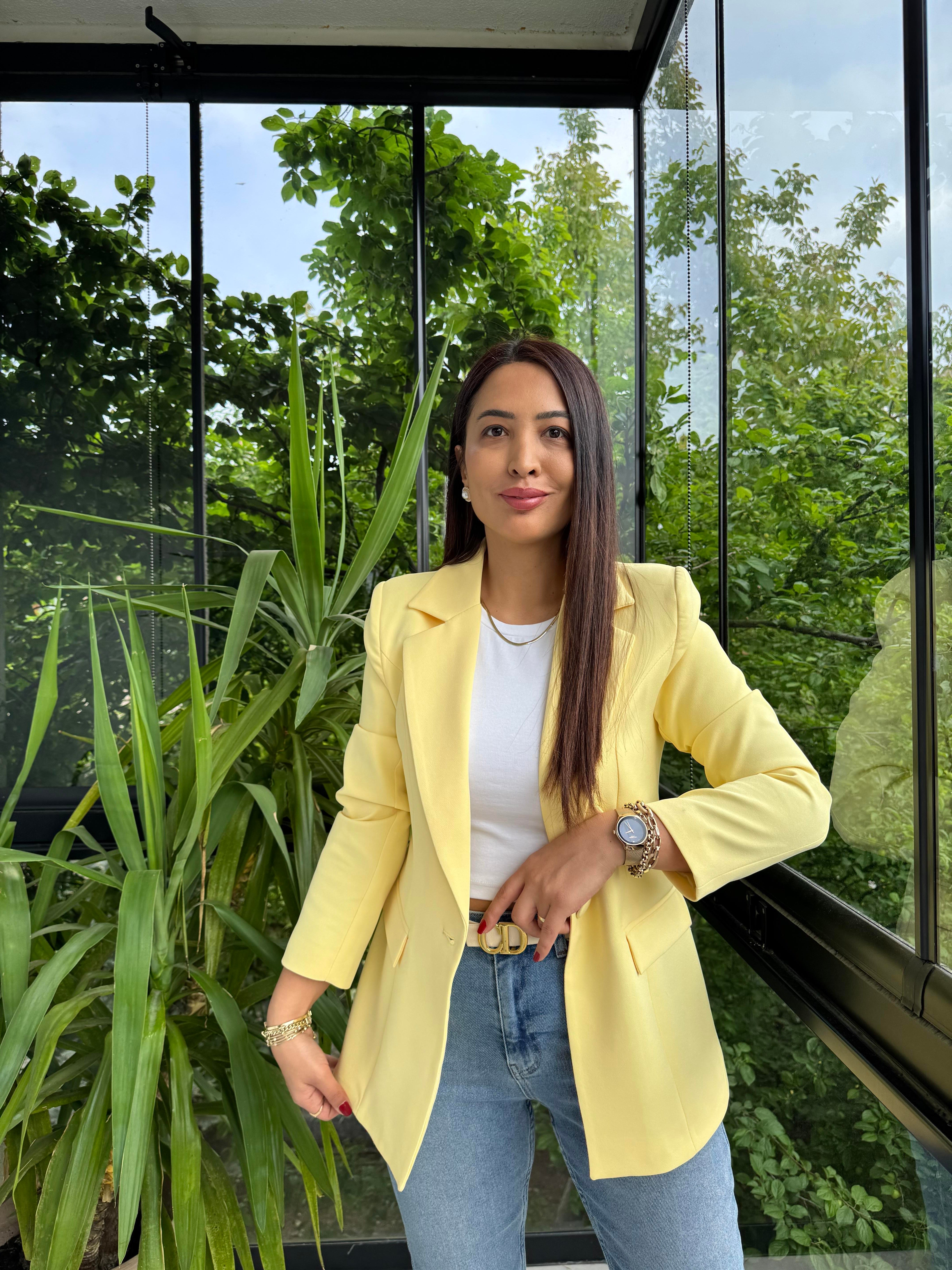 Tek Düğme Blazer Ceket Sarı