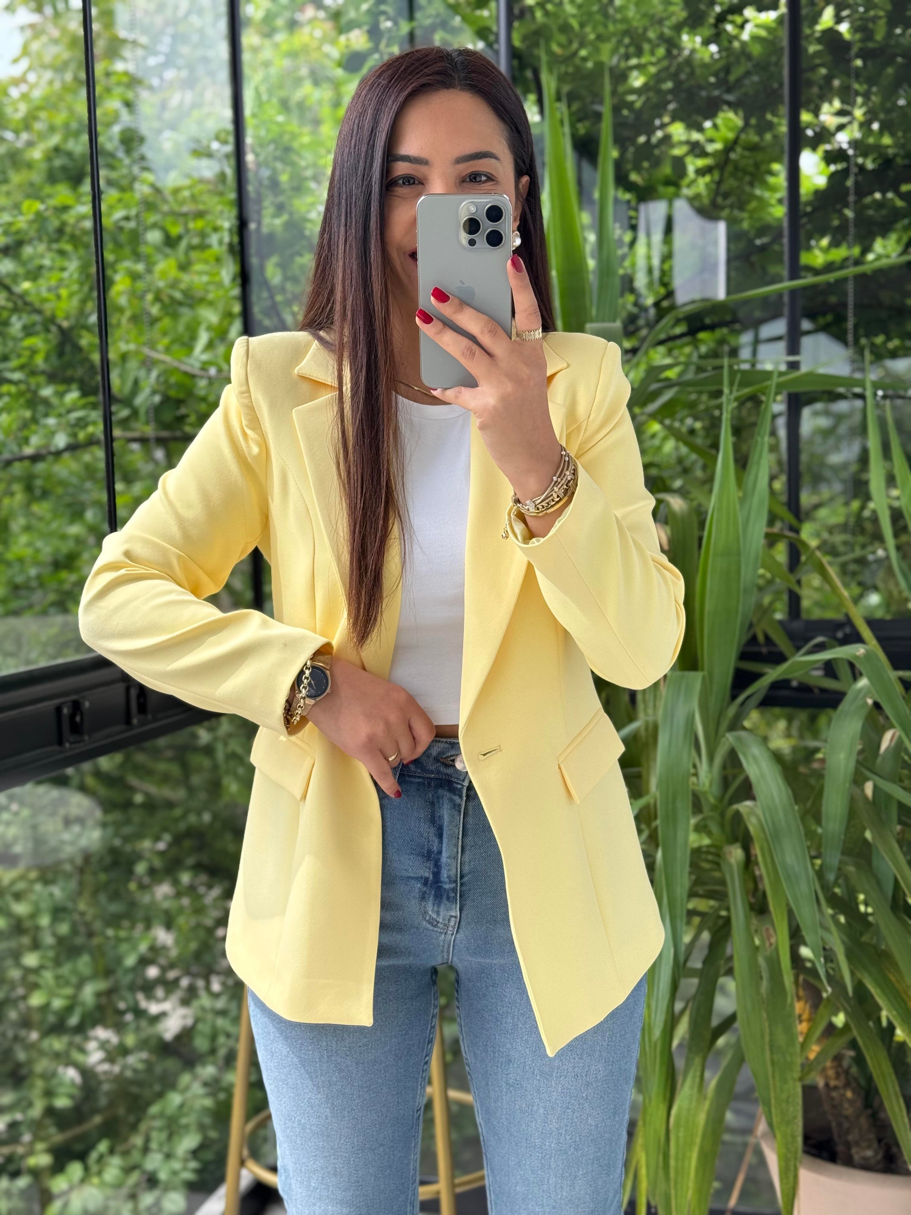 Tek Düğme Blazer Ceket Sarı