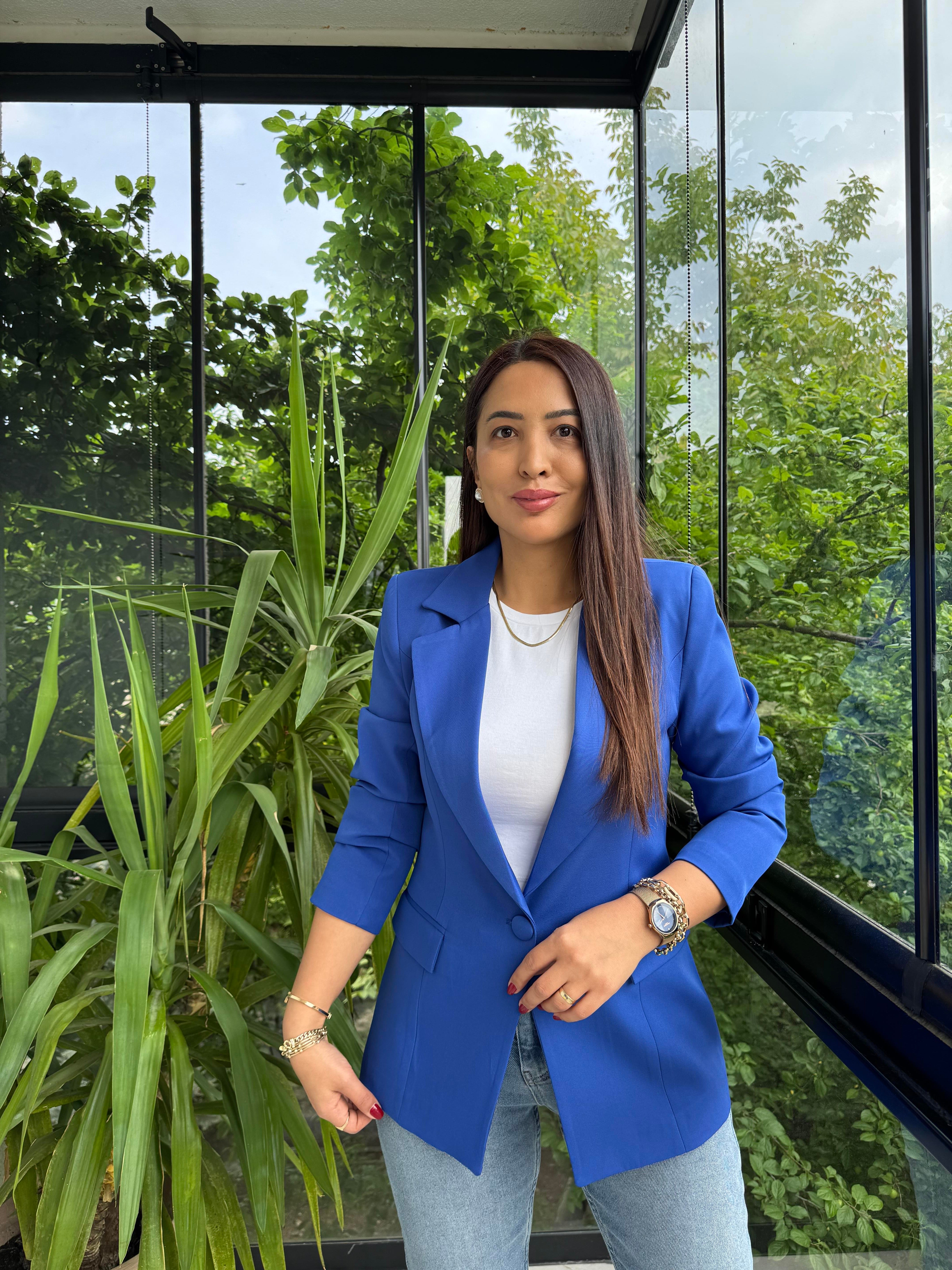 Tek Düğme Blazer Ceket Sax Mavi