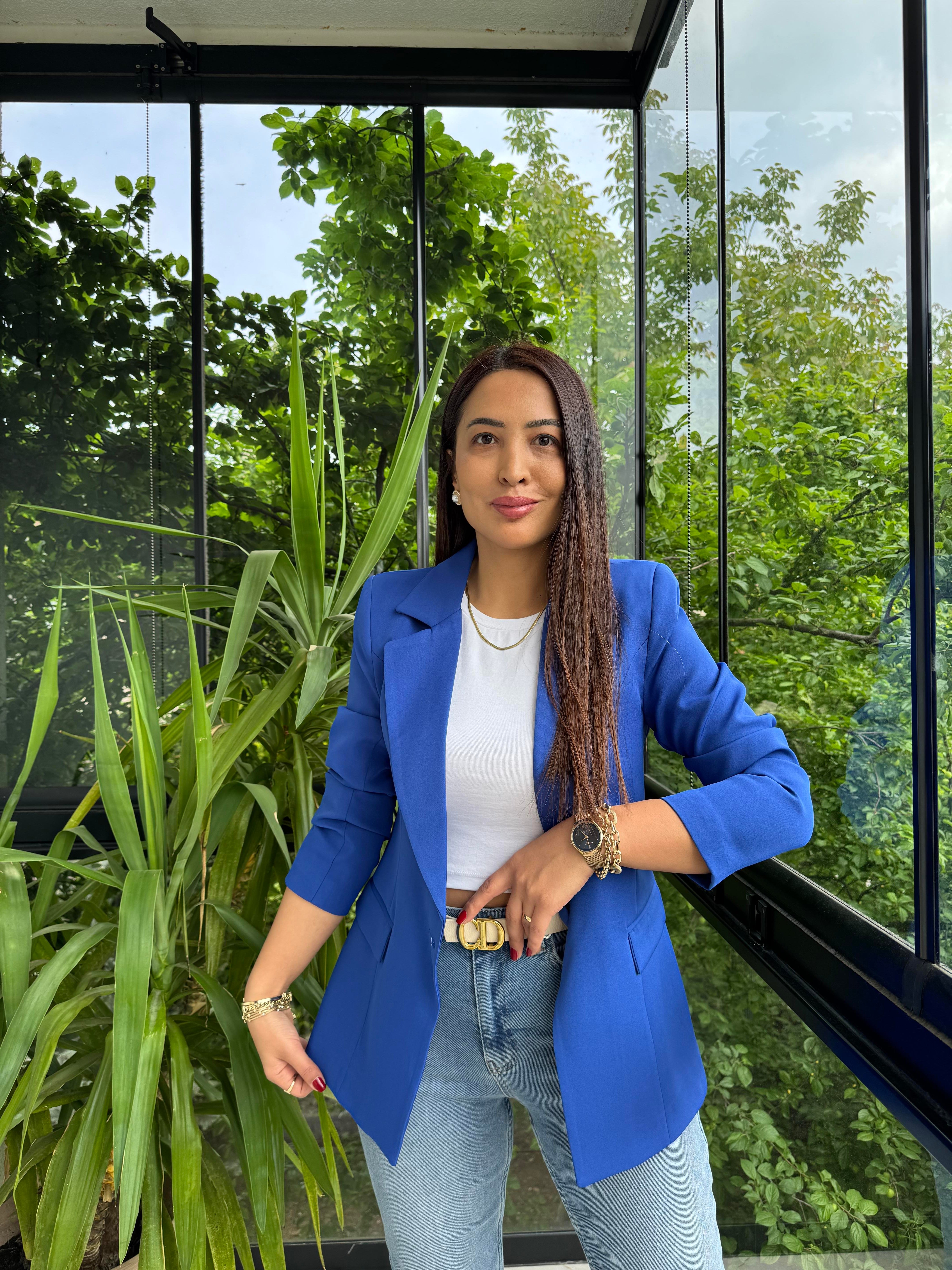 Tek Düğme Blazer Ceket Sax Mavi