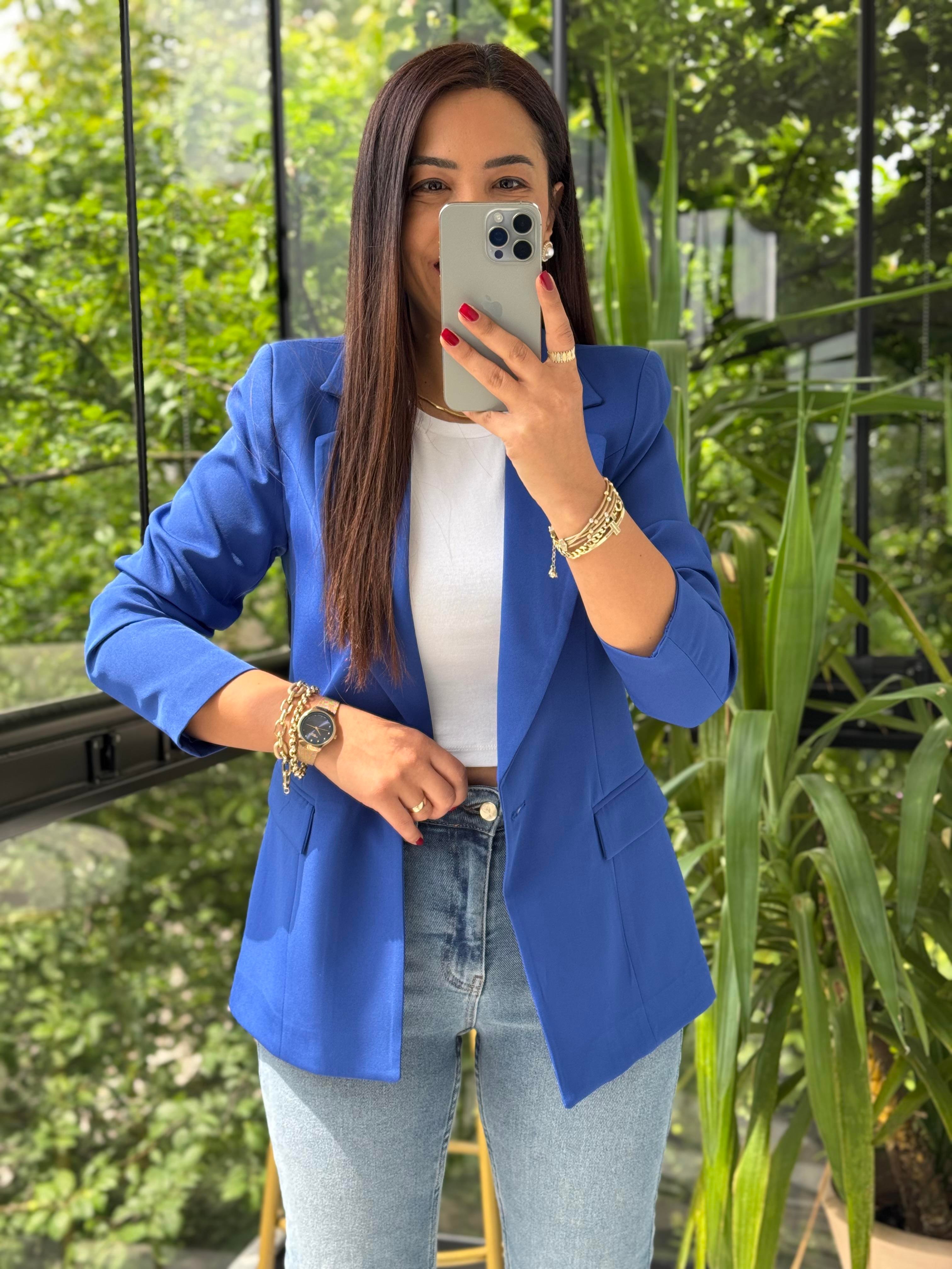 Tek Düğme Blazer Ceket Sax Mavi