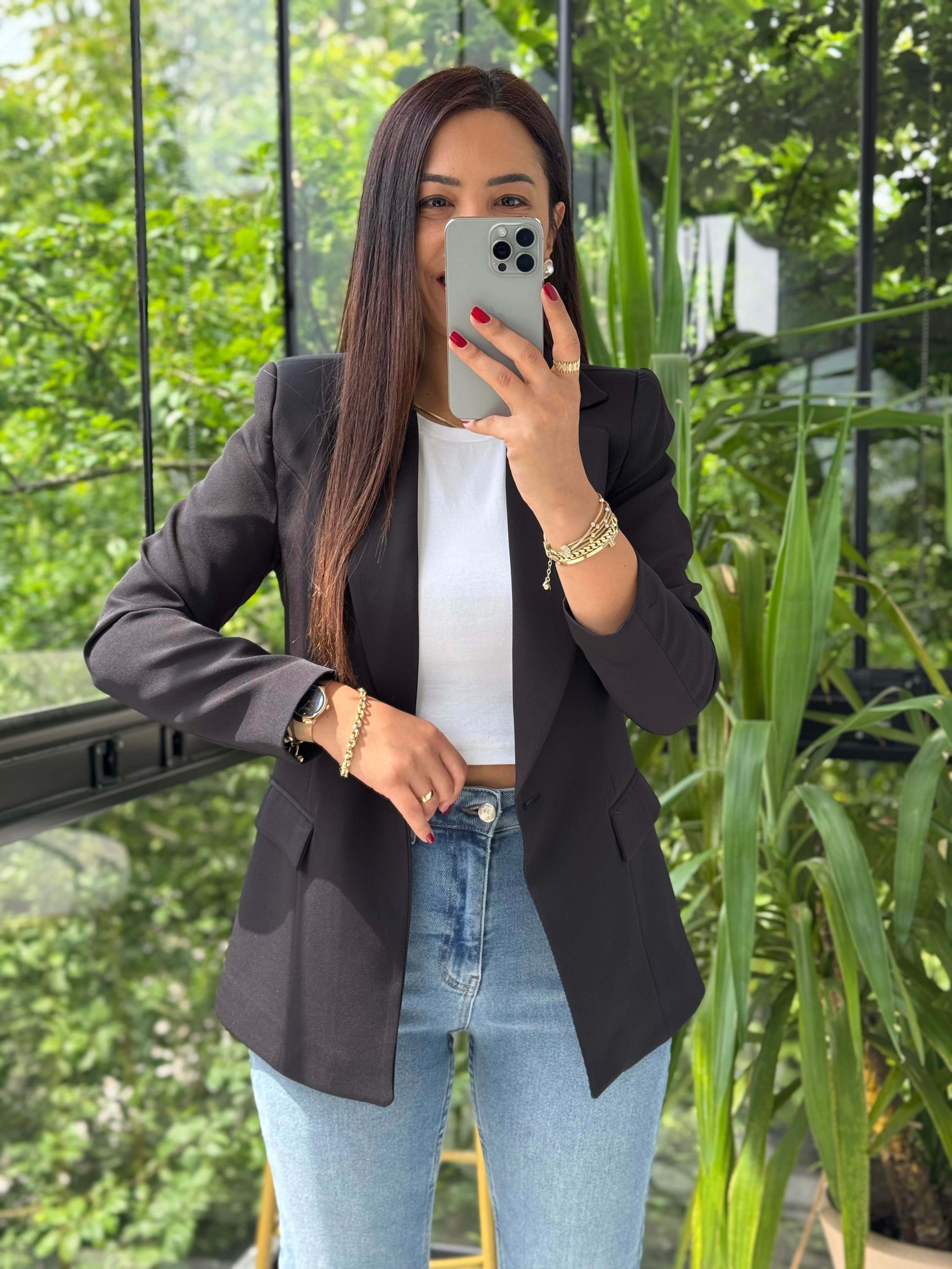 Tek Düğme Blazer Ceket Siyah