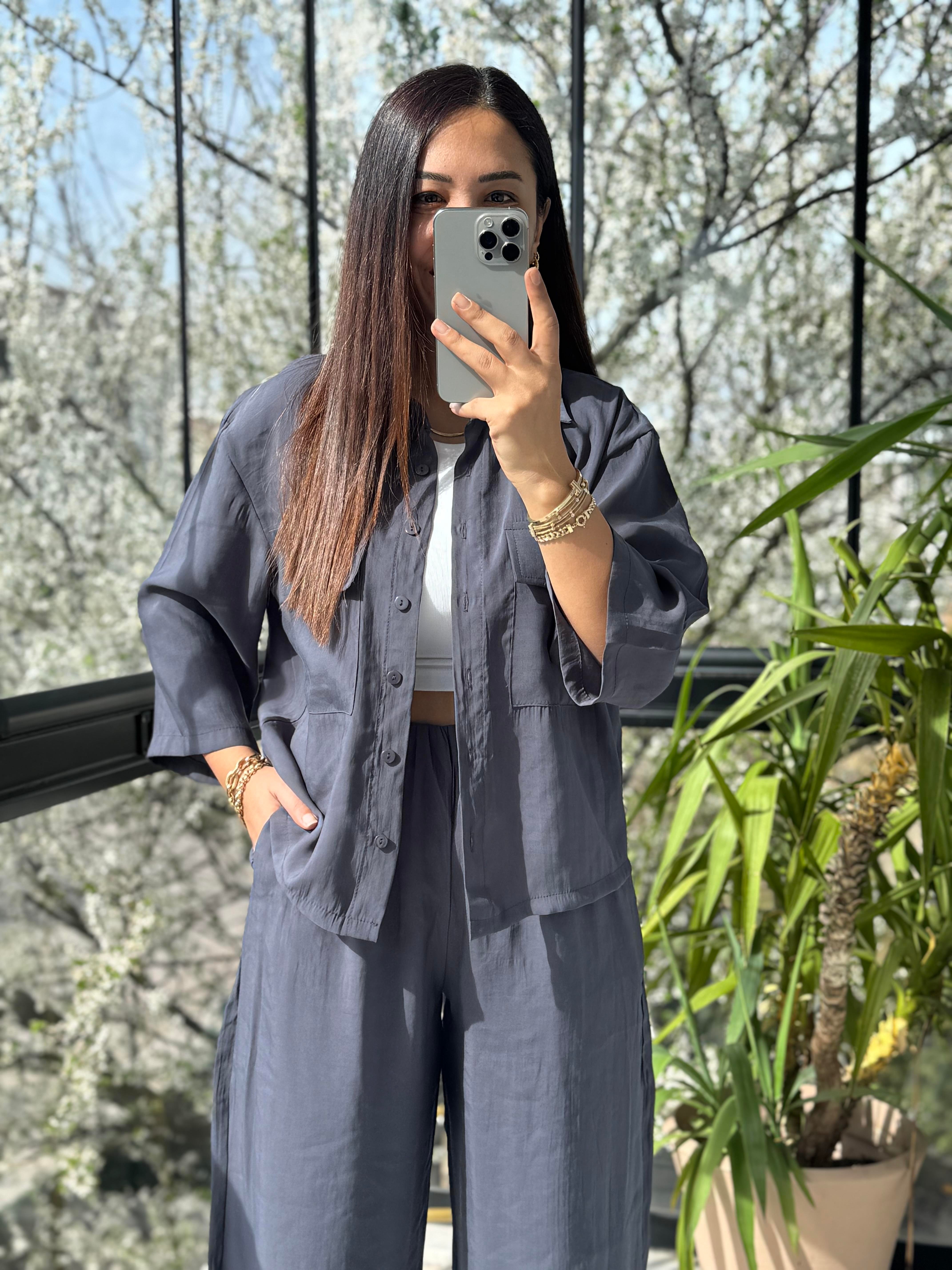 Tensel Cepli Gömlek Takım Antrasit