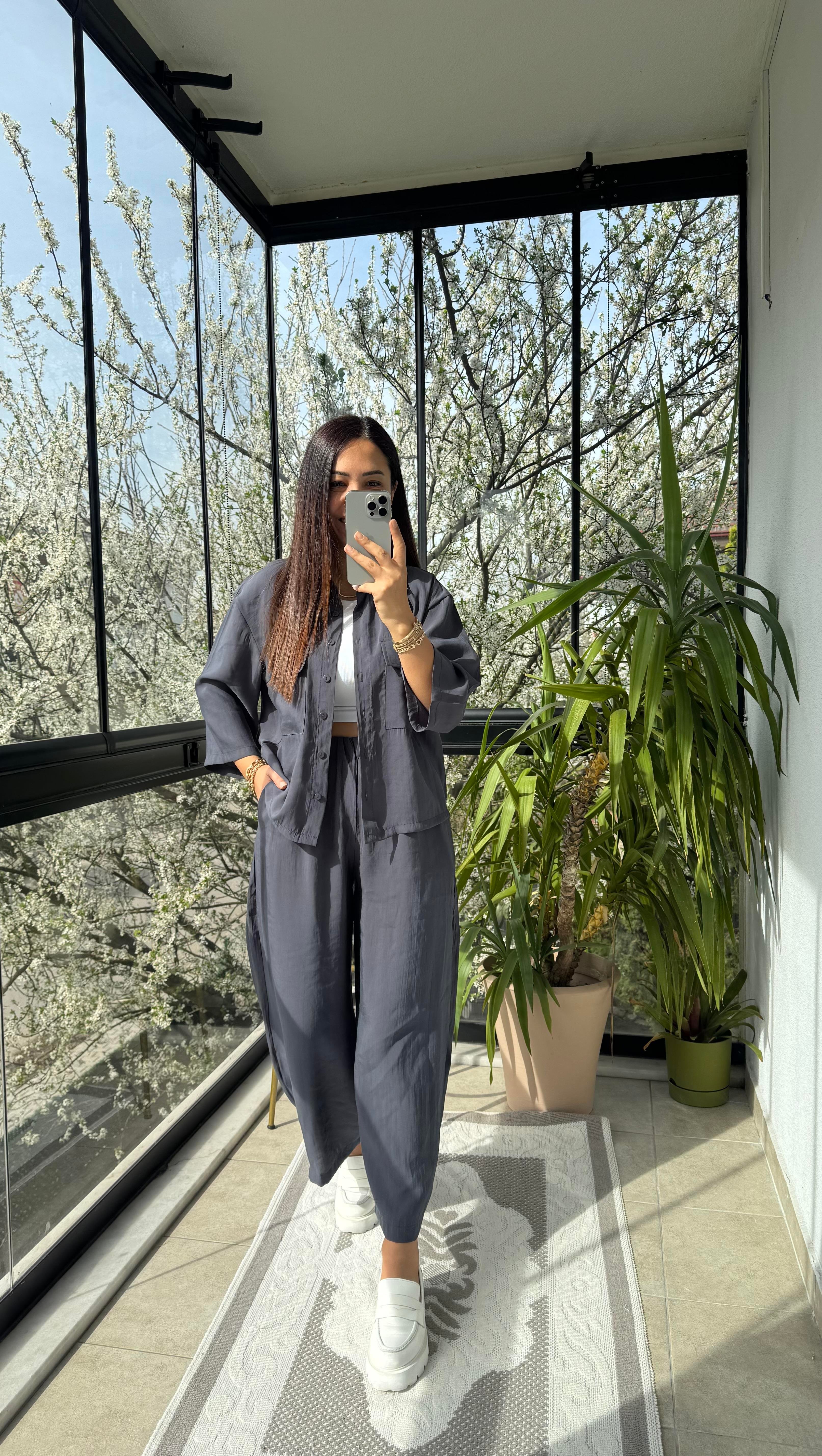 Tensel Cepli Gömlek Takım Antrasit