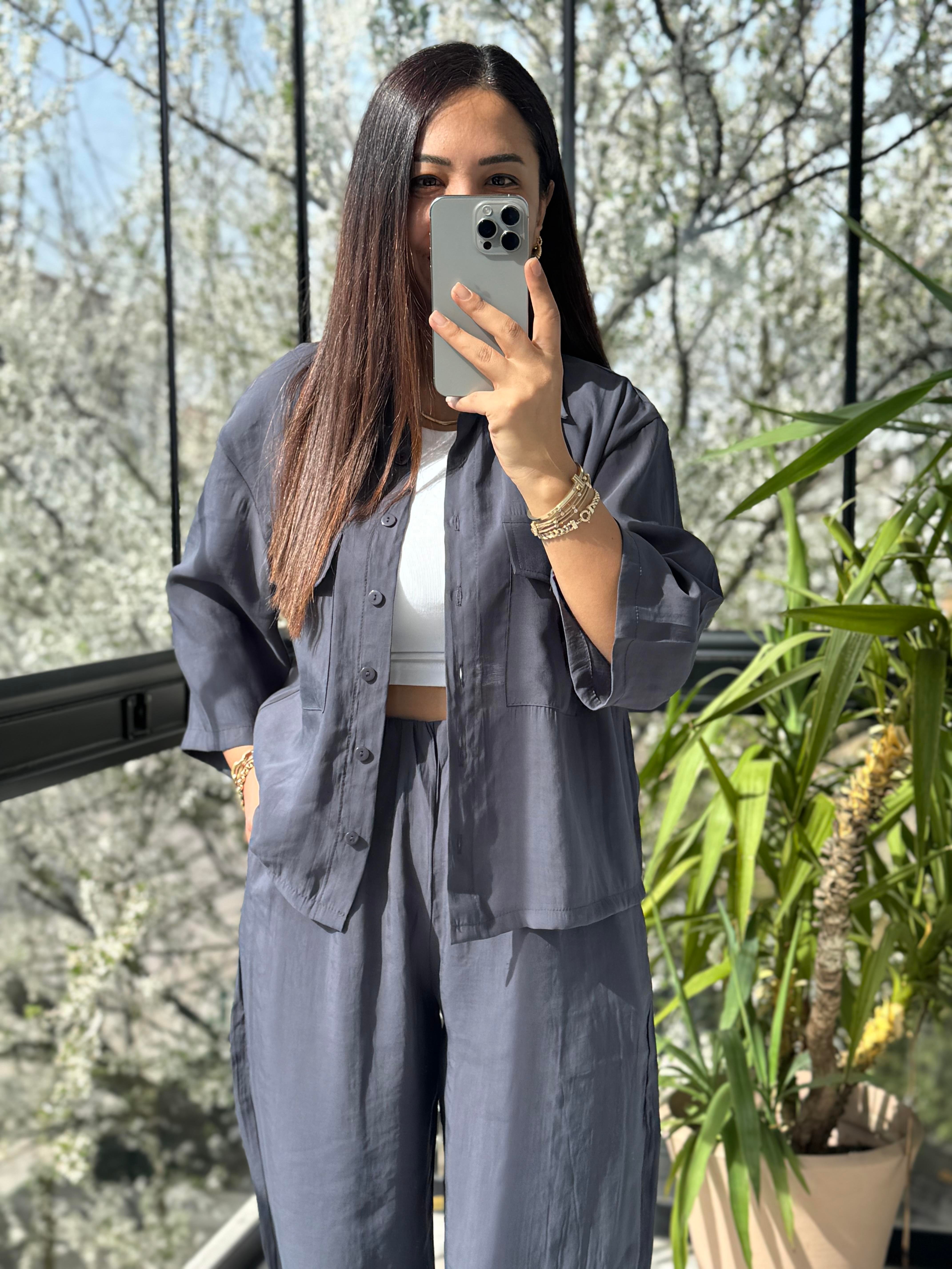 Tensel Cepli Gömlek Takım Antrasit