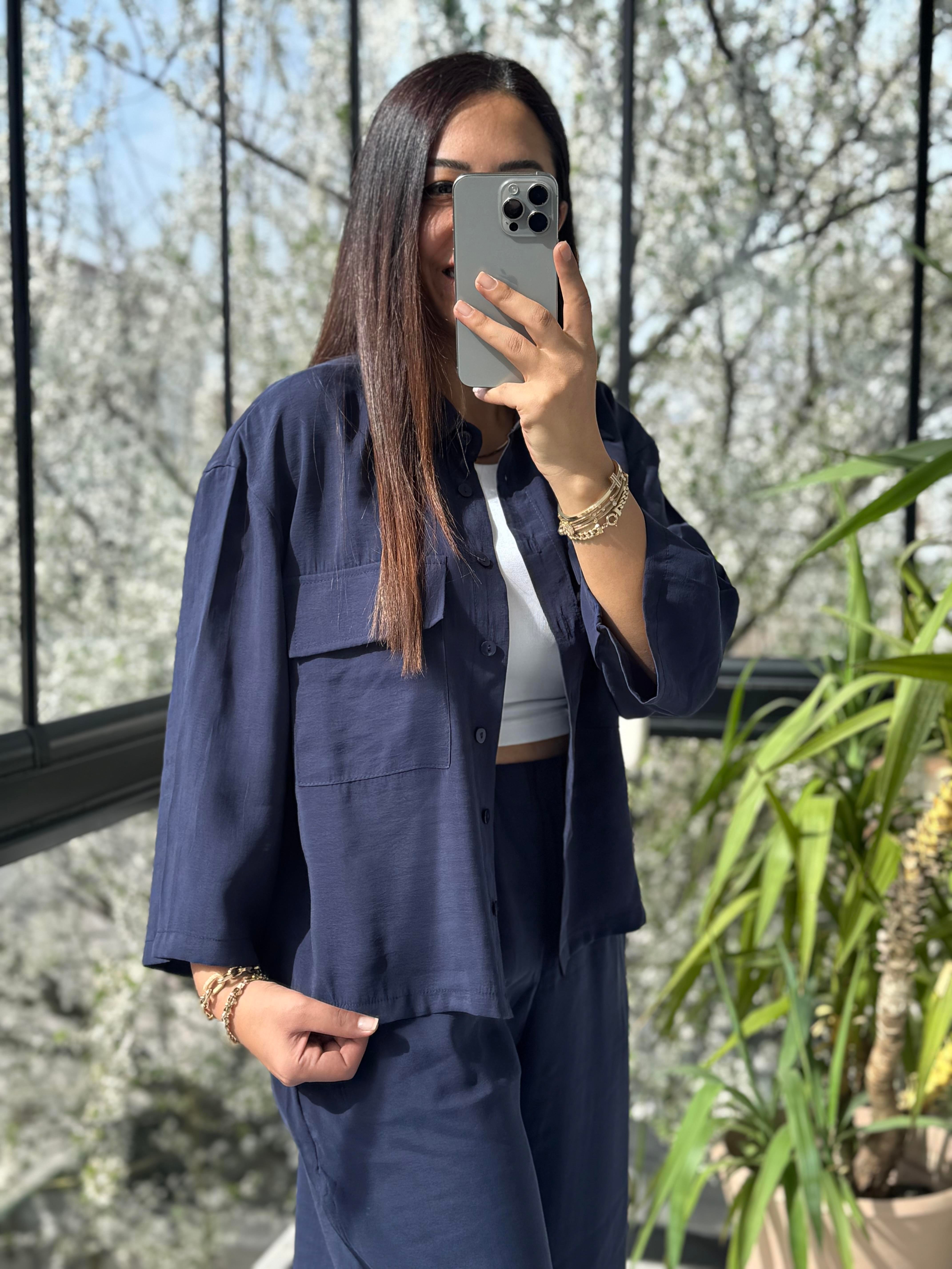 Tensel Cepli Gömlek Takım Lacivert