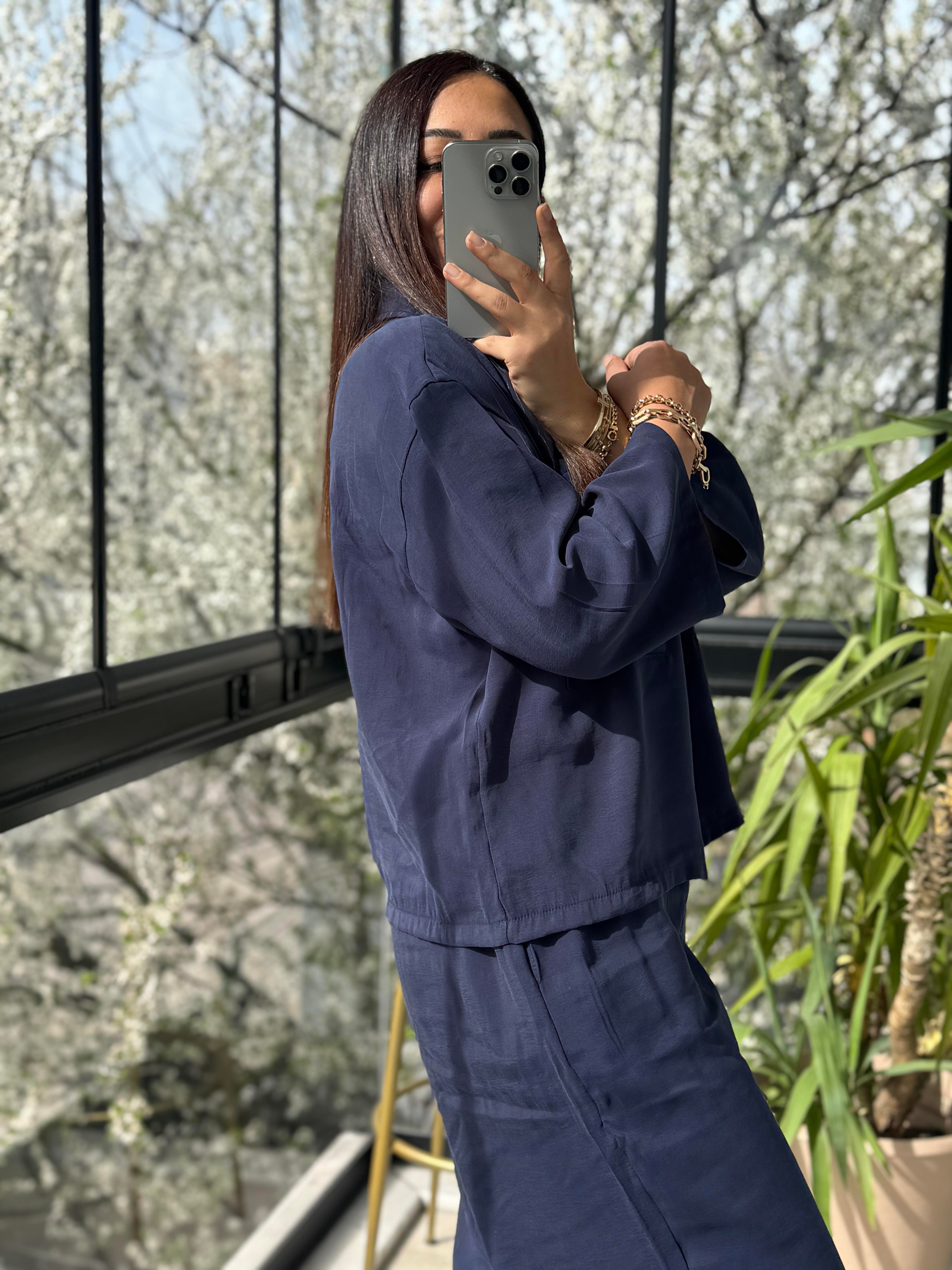 Tensel Cepli Gömlek Takım Lacivert