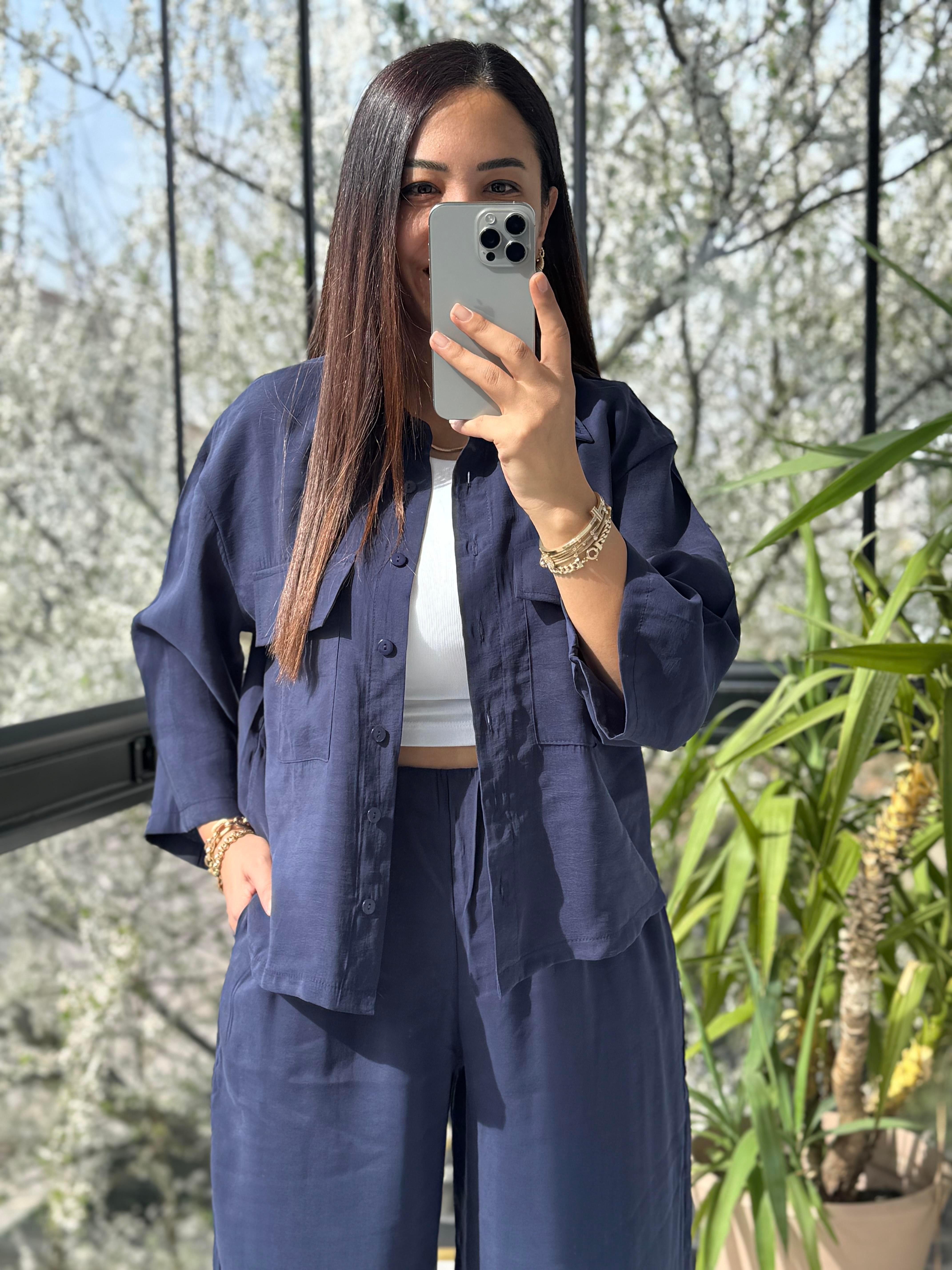 Tensel Cepli Gömlek Takım Lacivert