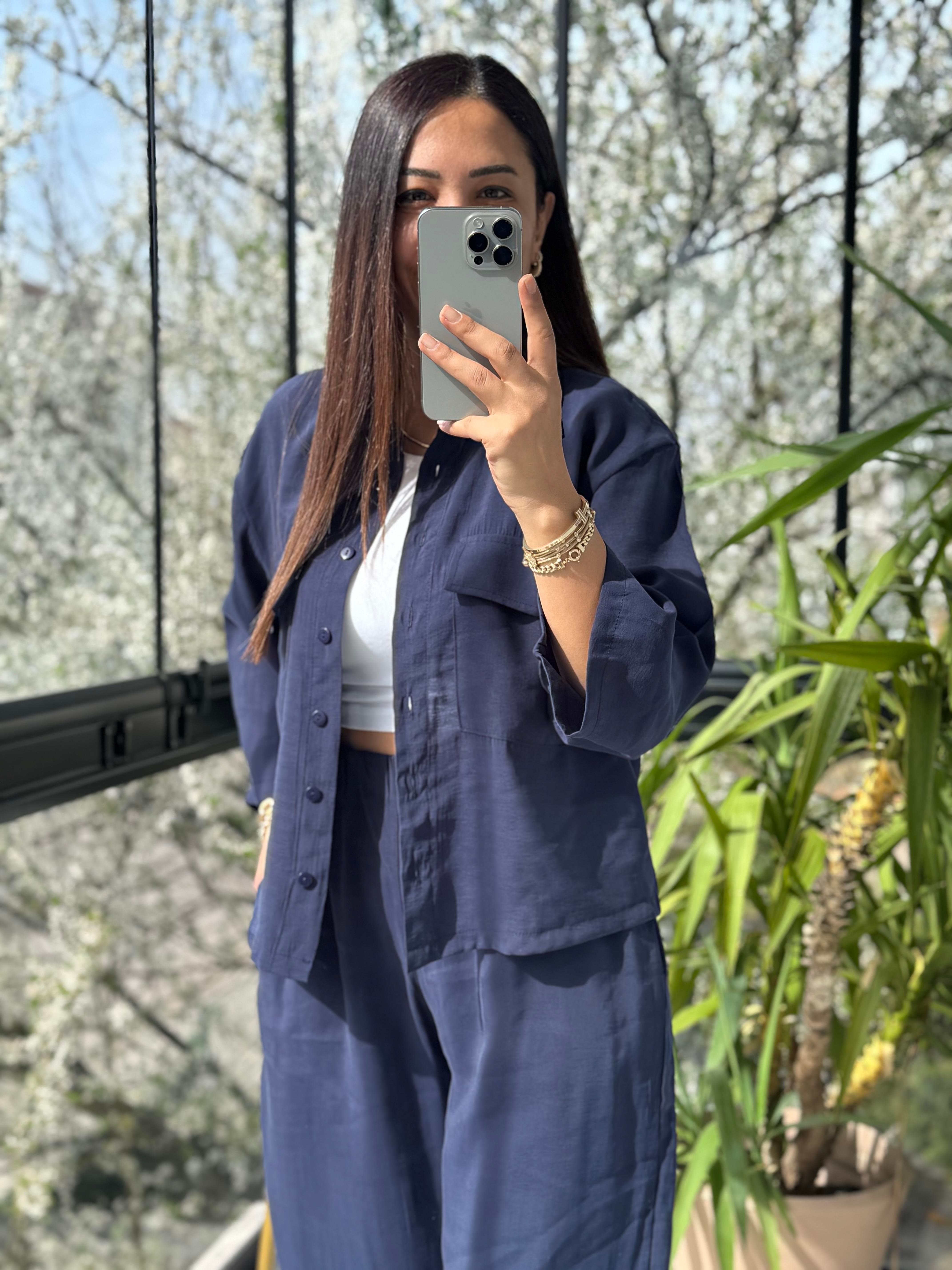 Tensel Cepli Gömlek Takım Lacivert