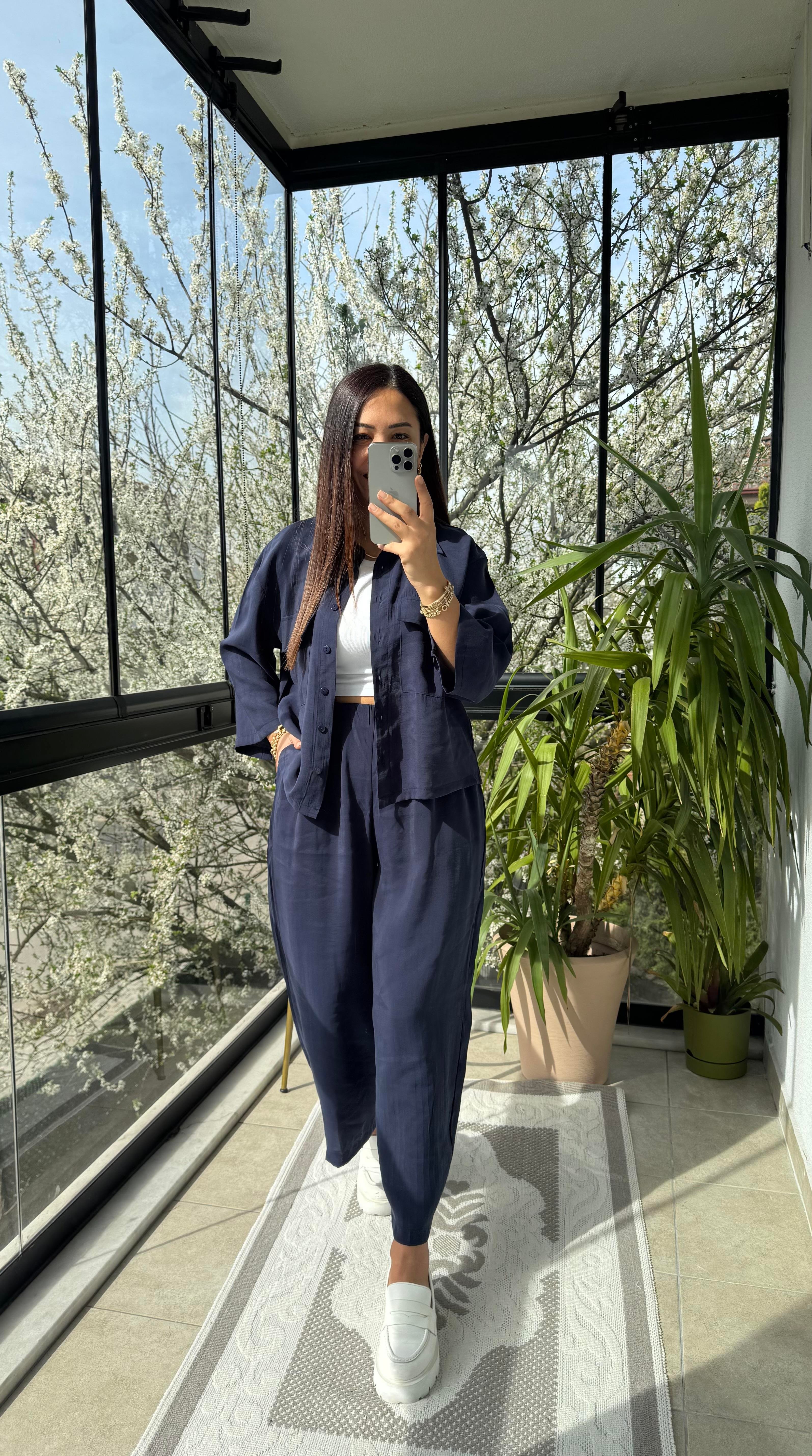 Tensel Cepli Gömlek Takım Lacivert