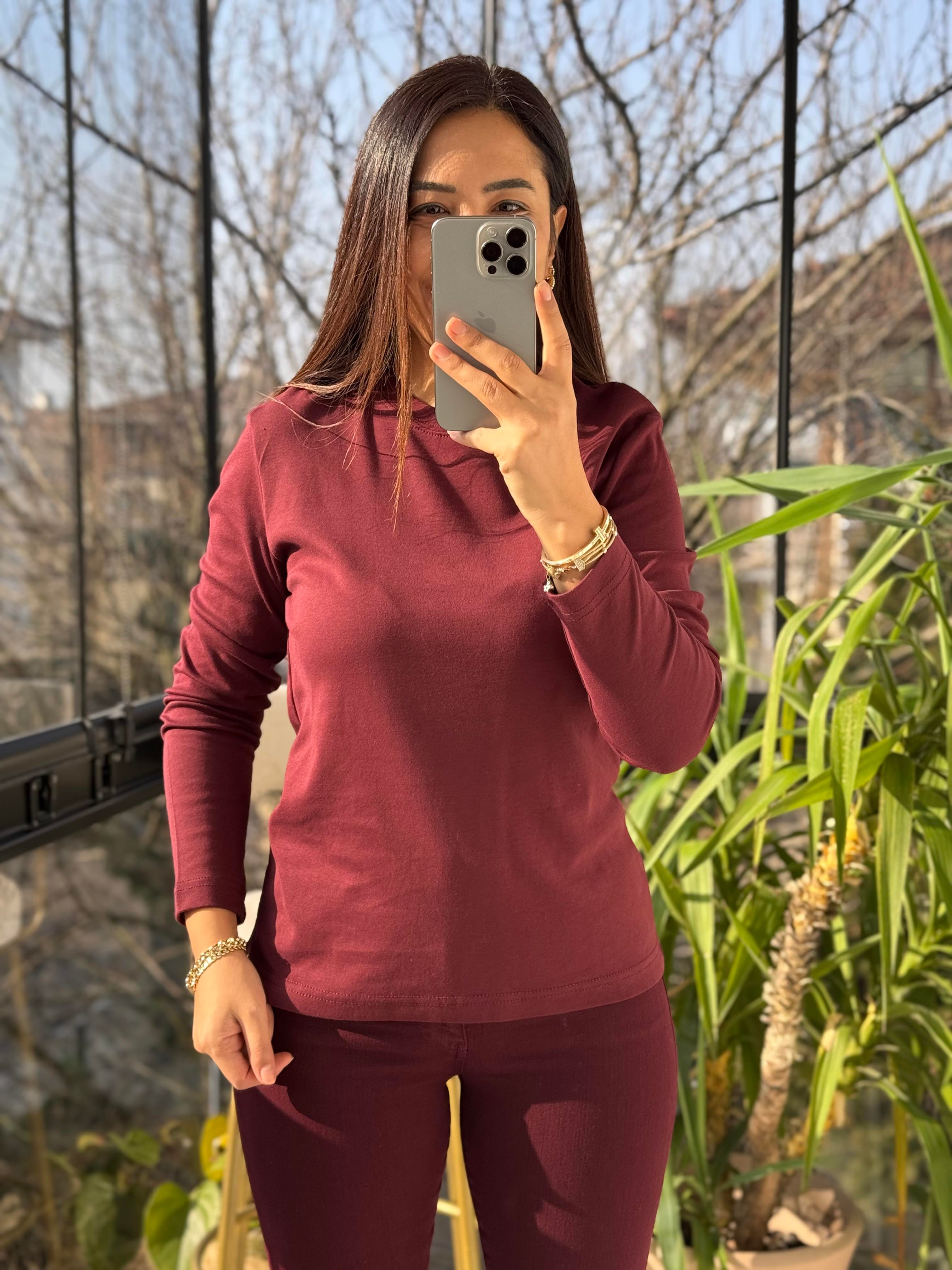 Uzun Kol Penye Bordo