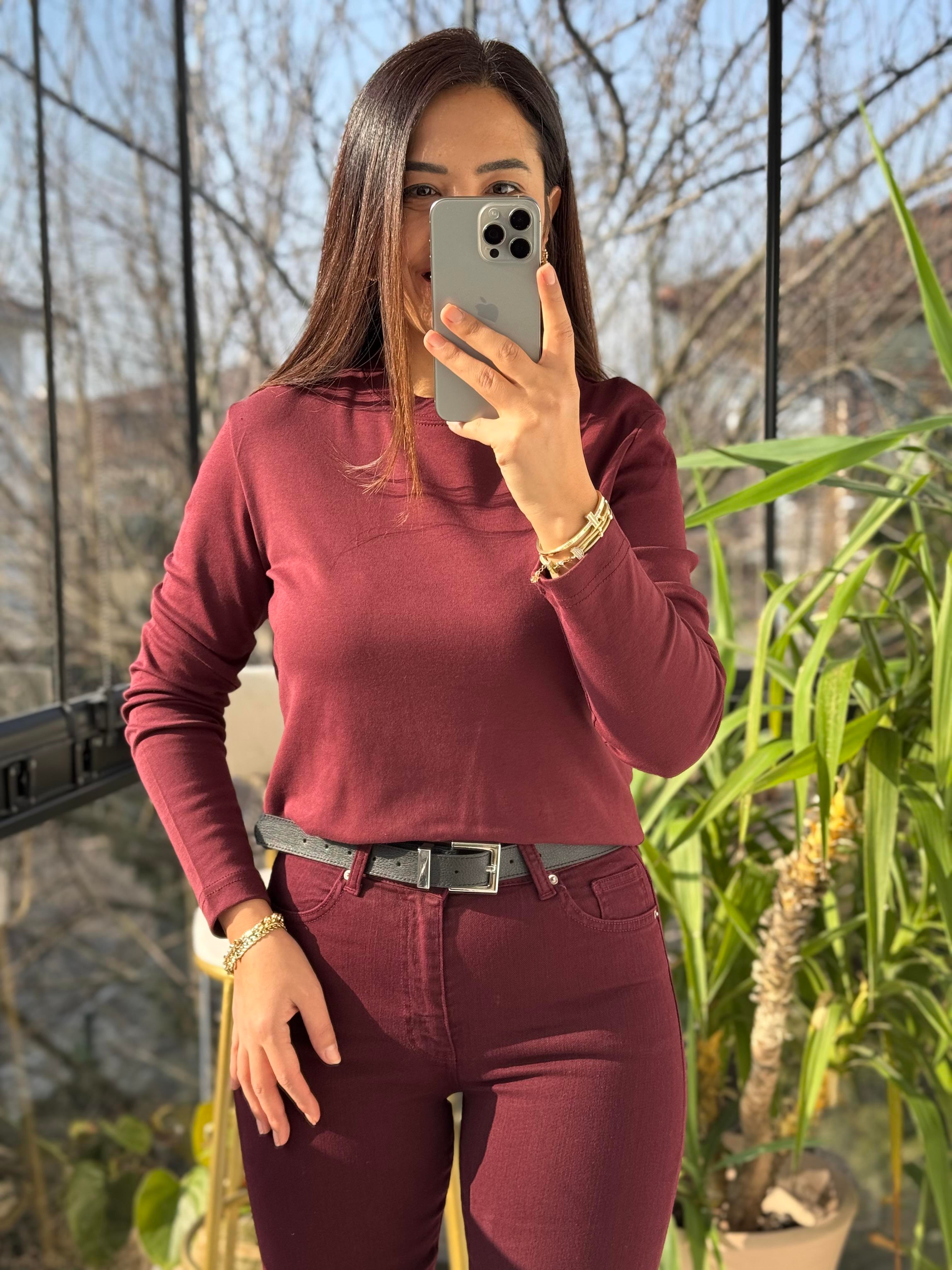 Uzun Kol Penye Bordo