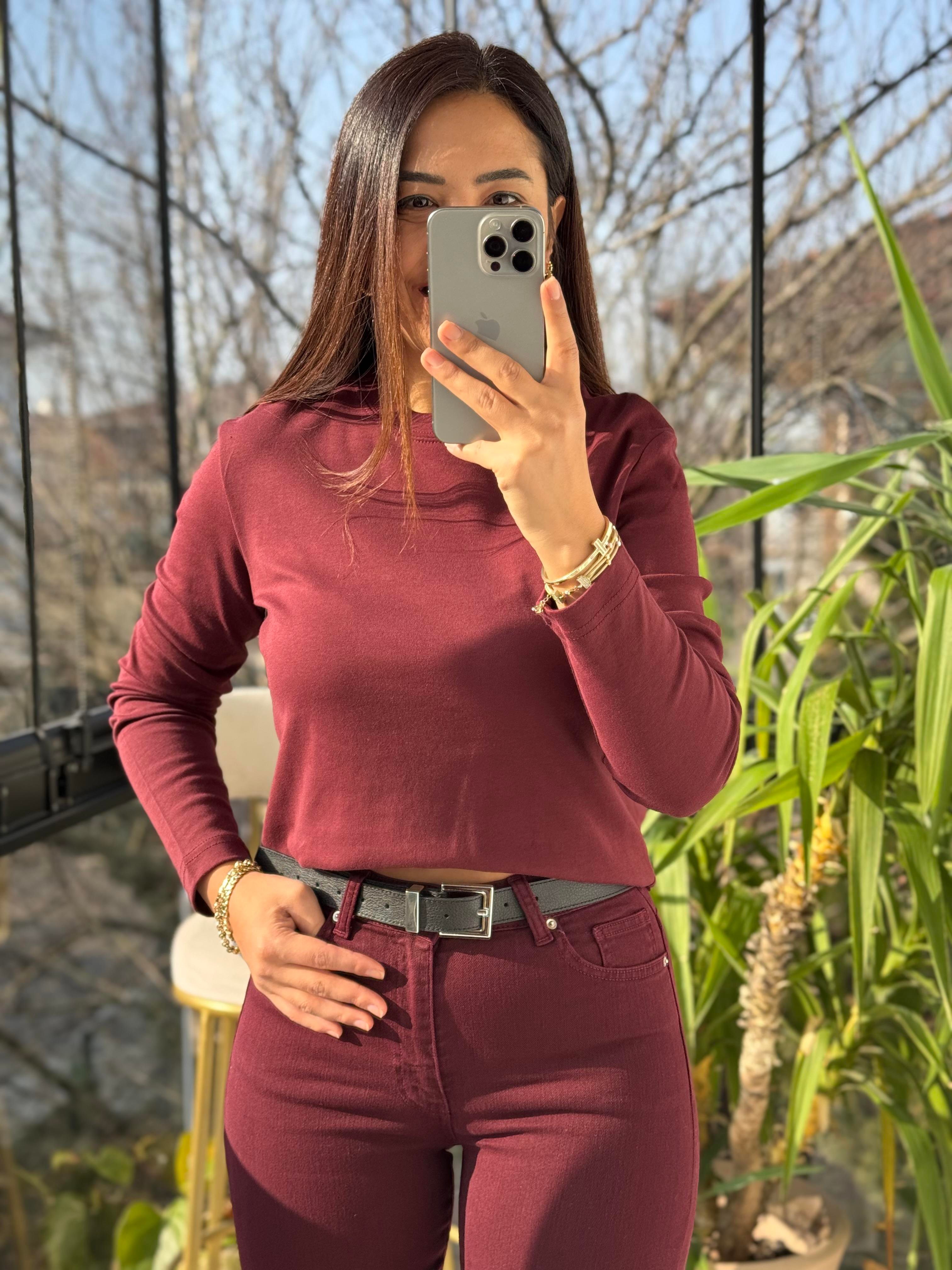 Uzun Kol Penye Bordo