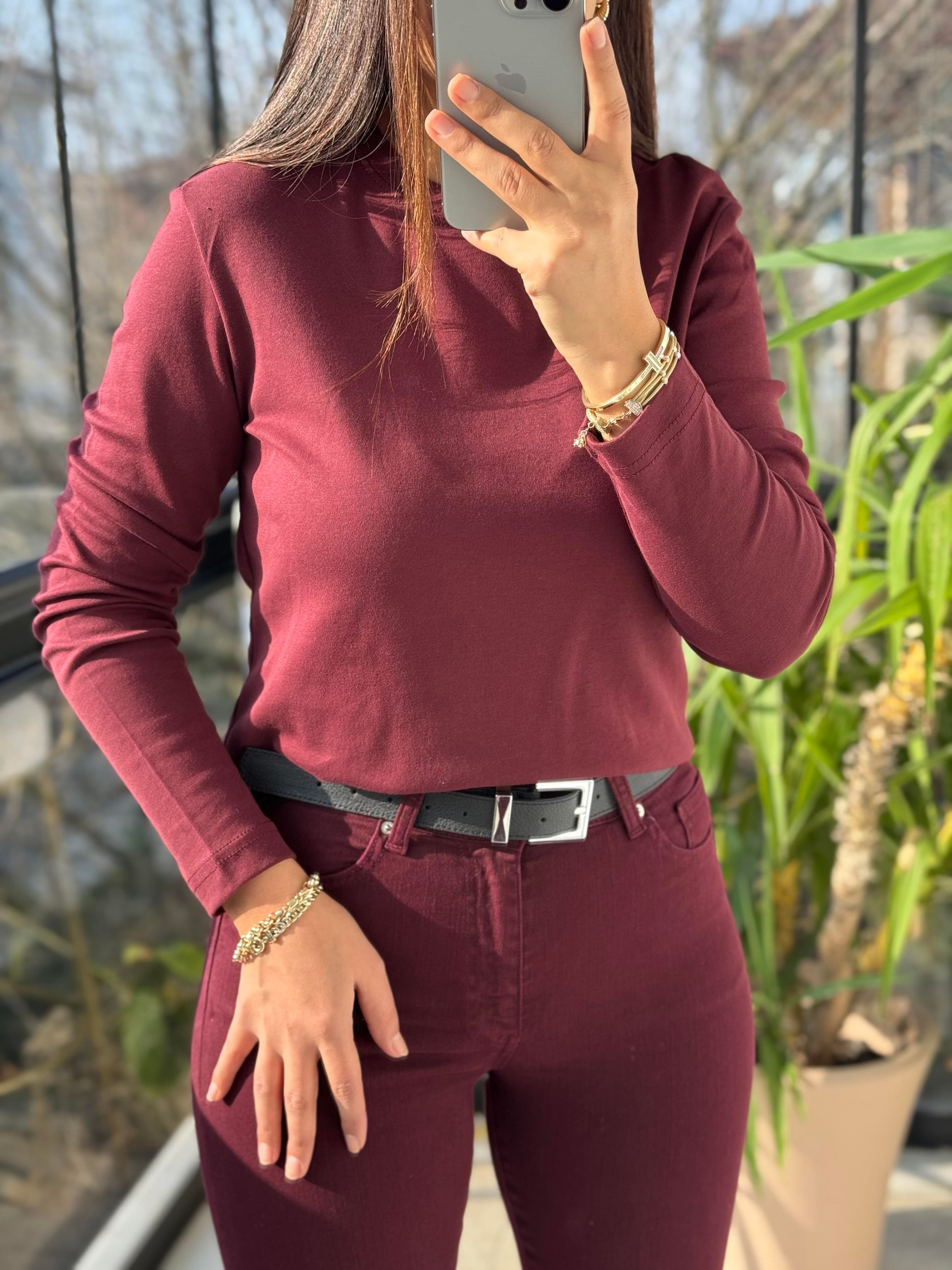 Uzun Kol Penye Bordo