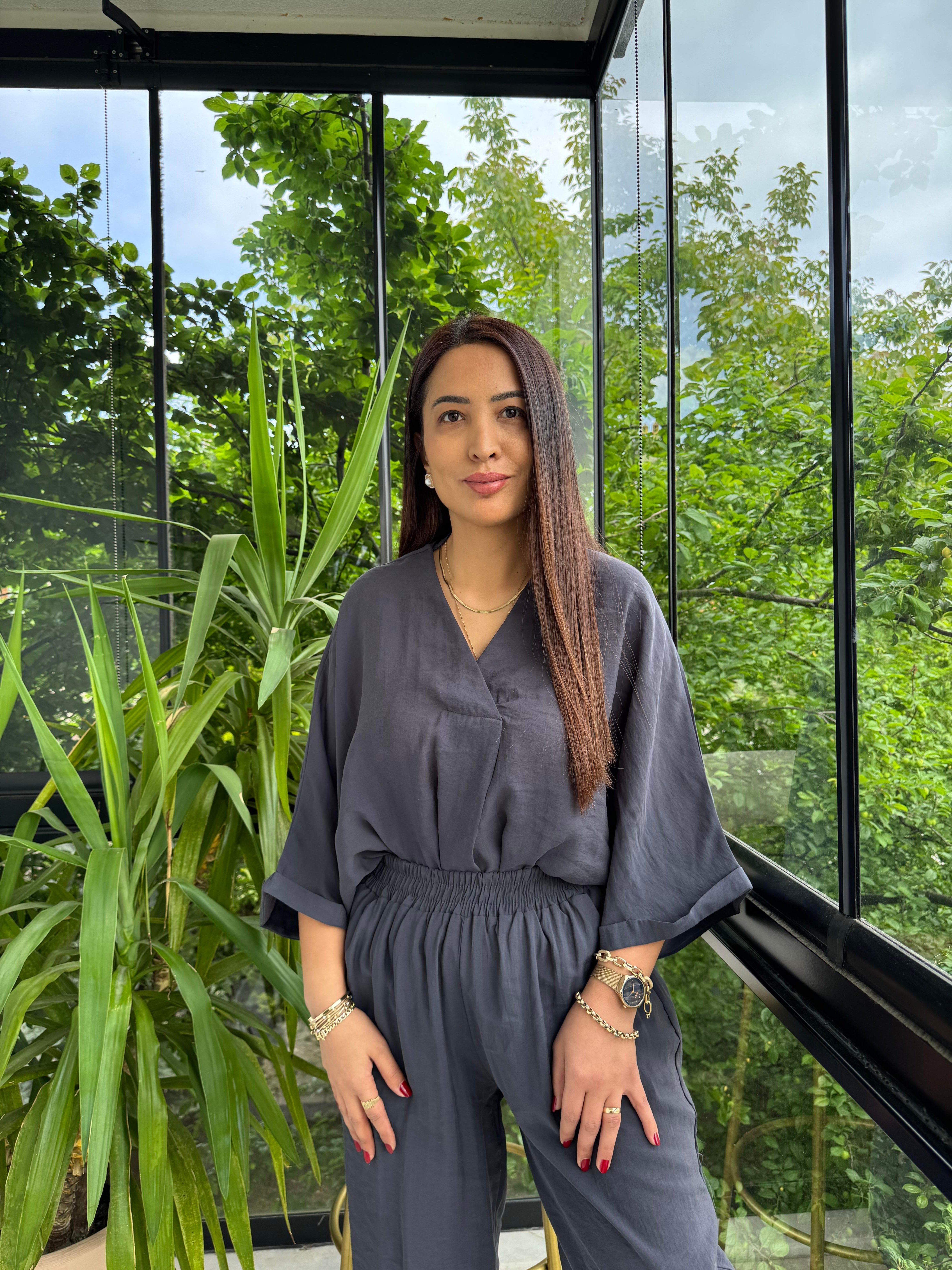 V Yaka Oversize Tensel Takım Antrasit