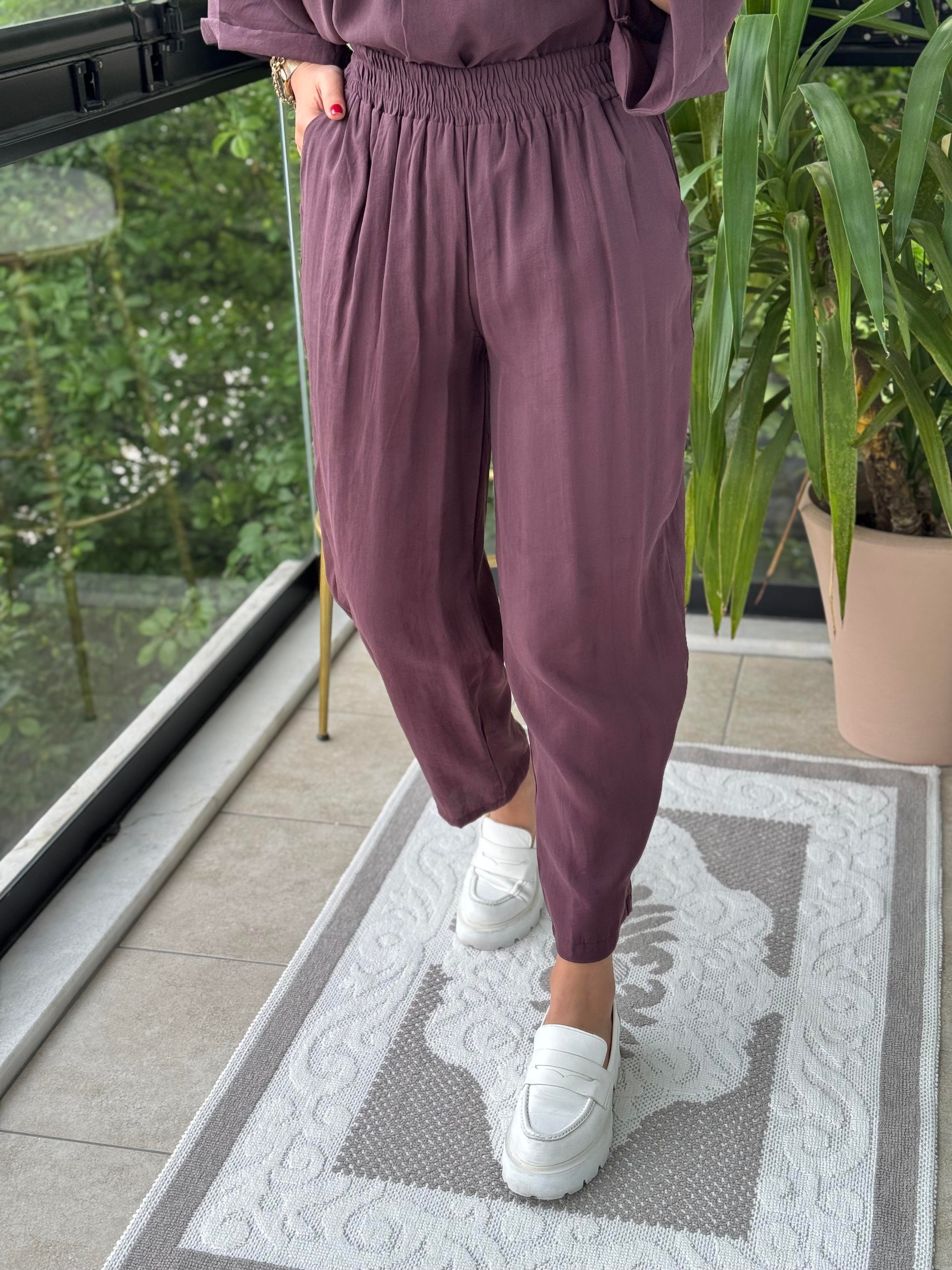 V Yaka Oversize Tensel Takım Mürdüm