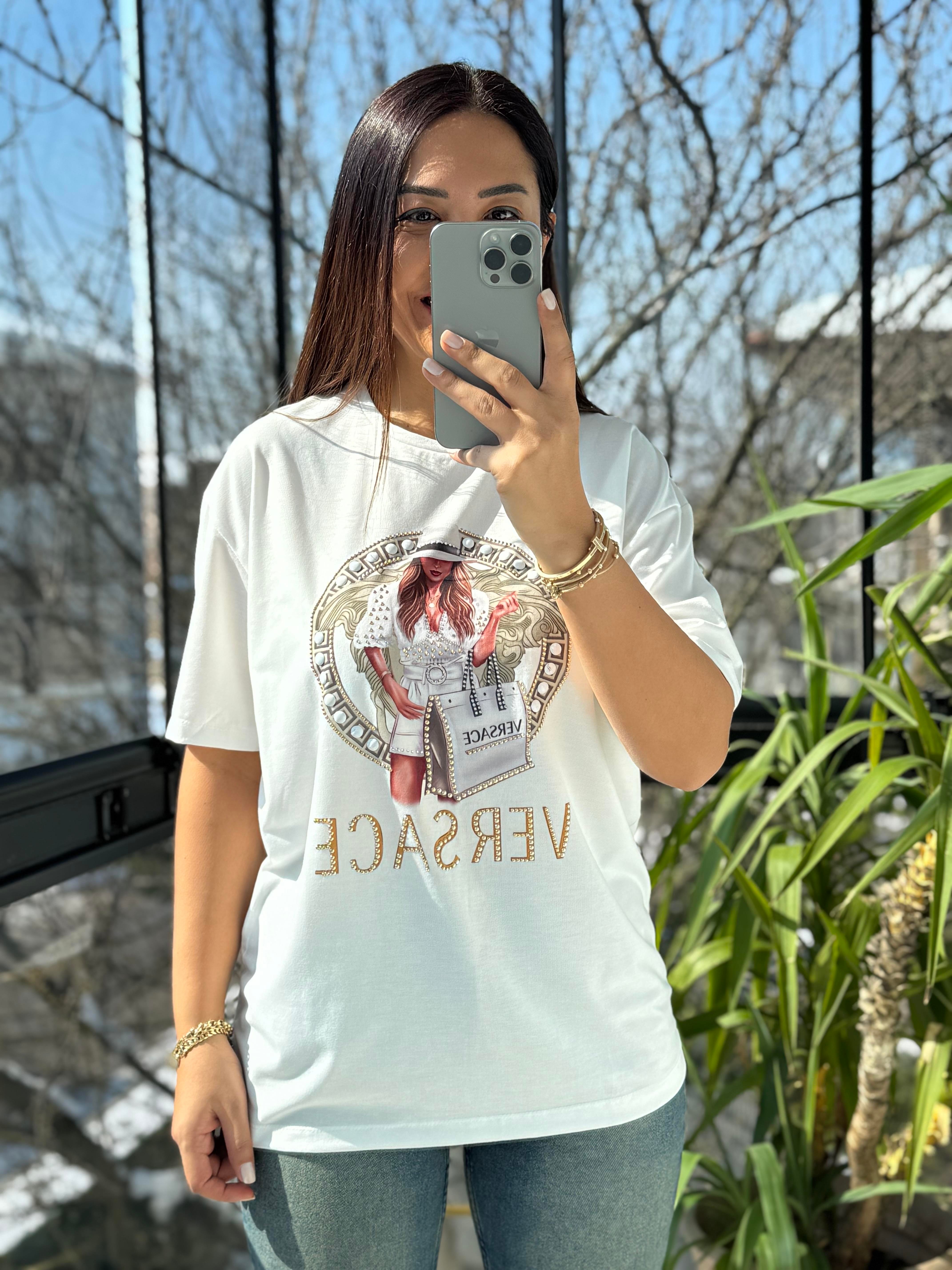 Versage Yazılı Tişört Ekru