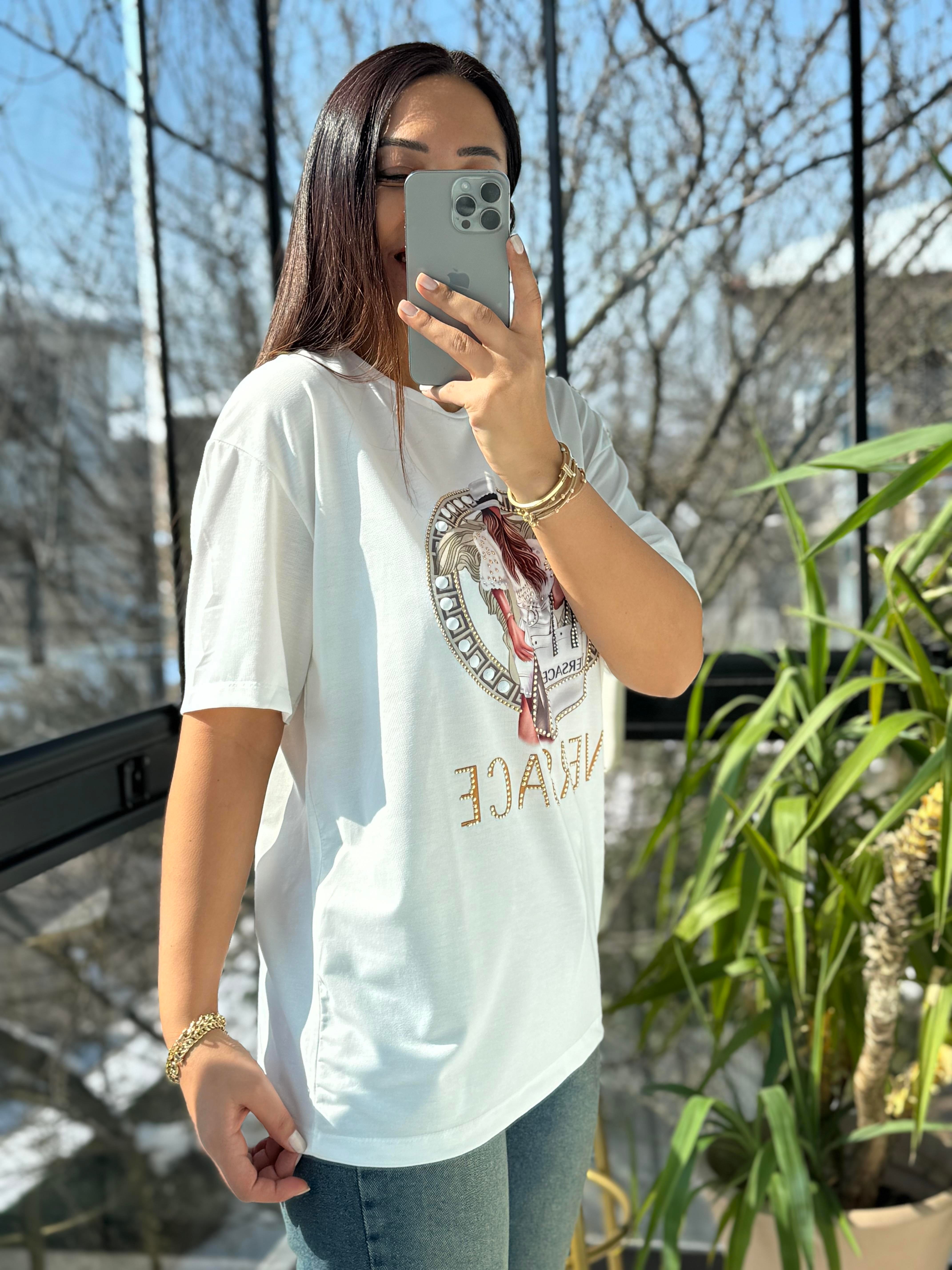 Versage Yazılı Tişört Ekru