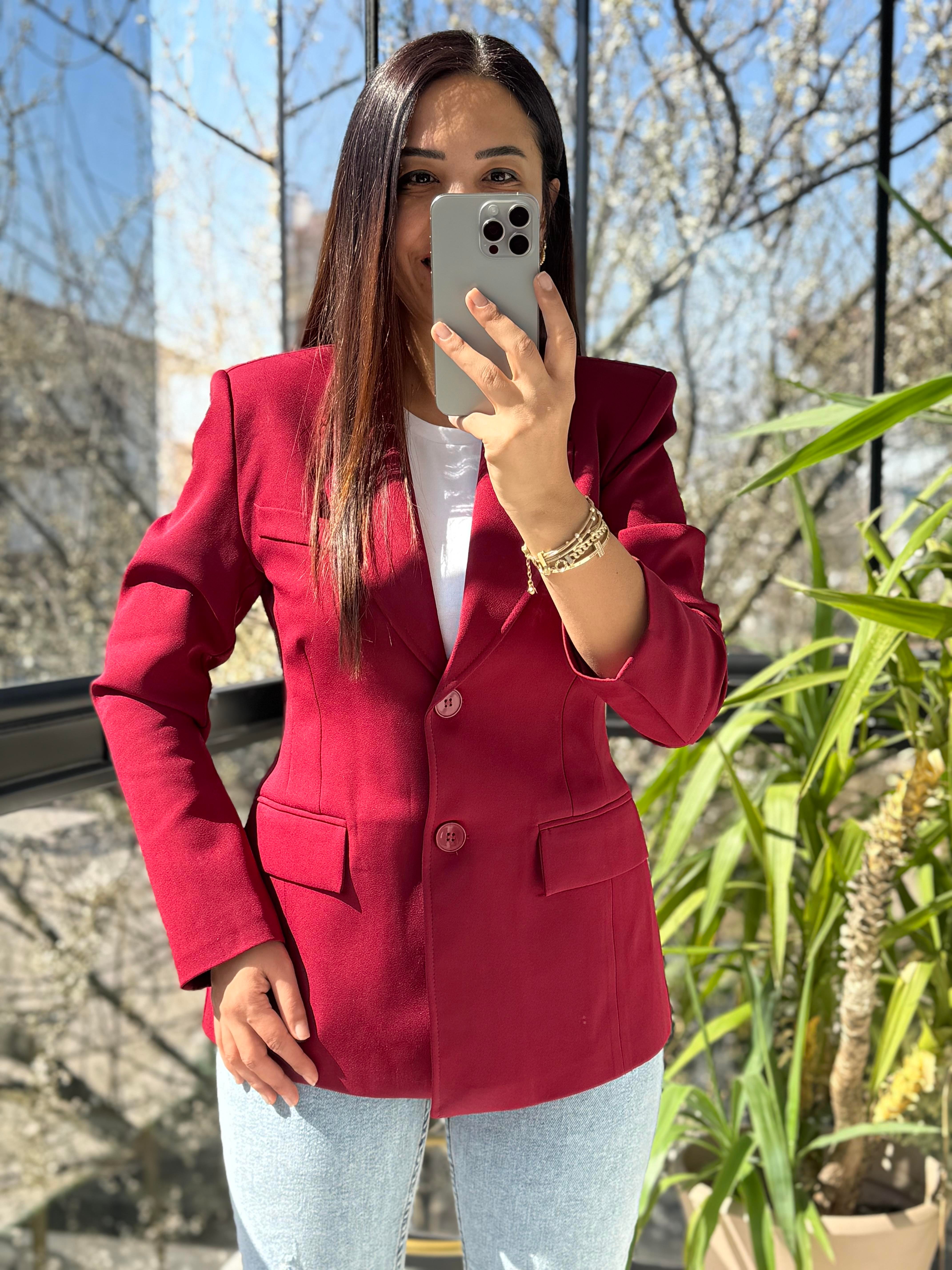 Volanlı İki Düğme Blazer Bordo