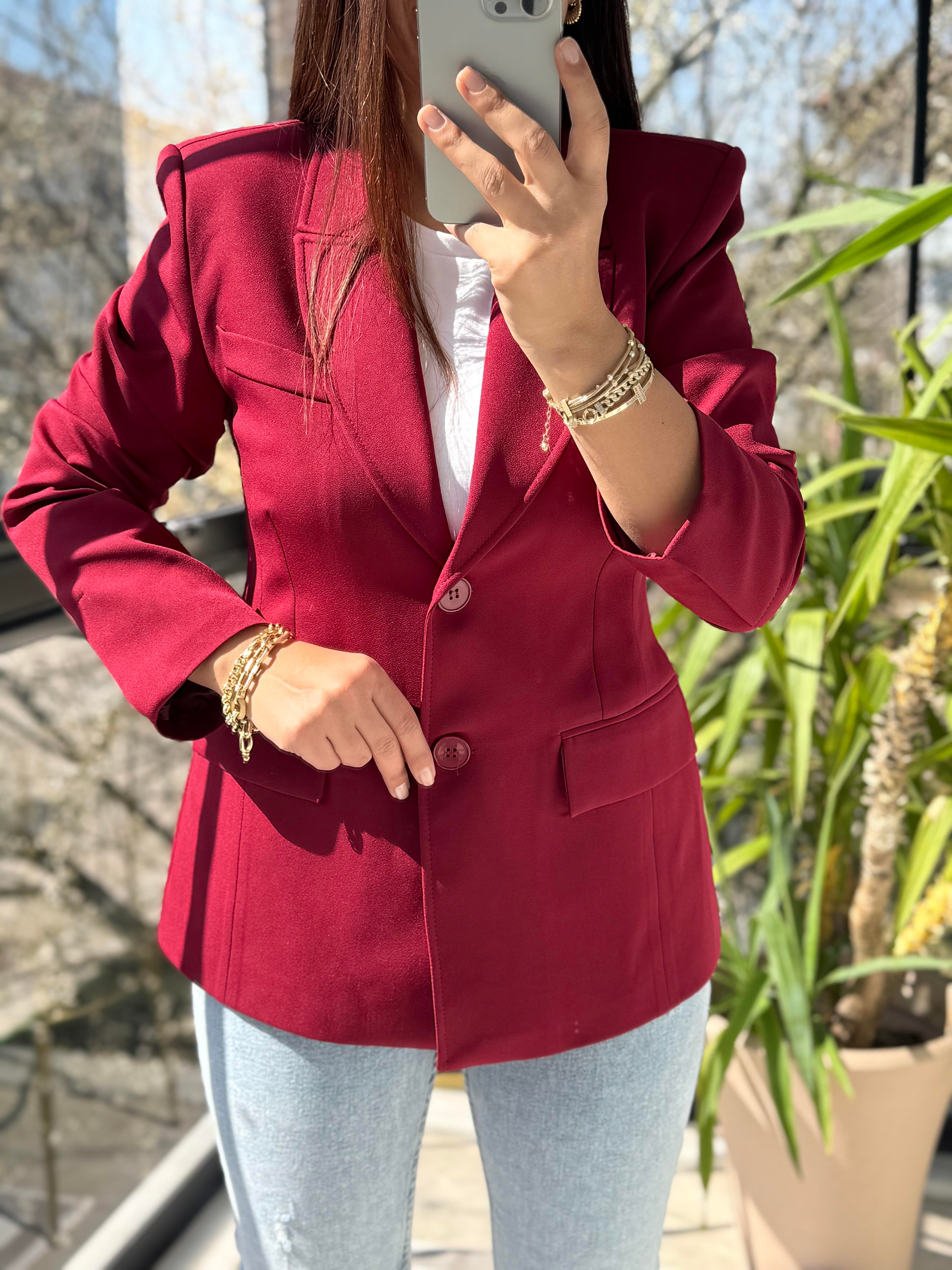 Volanlı İki Düğme Blazer Bordo