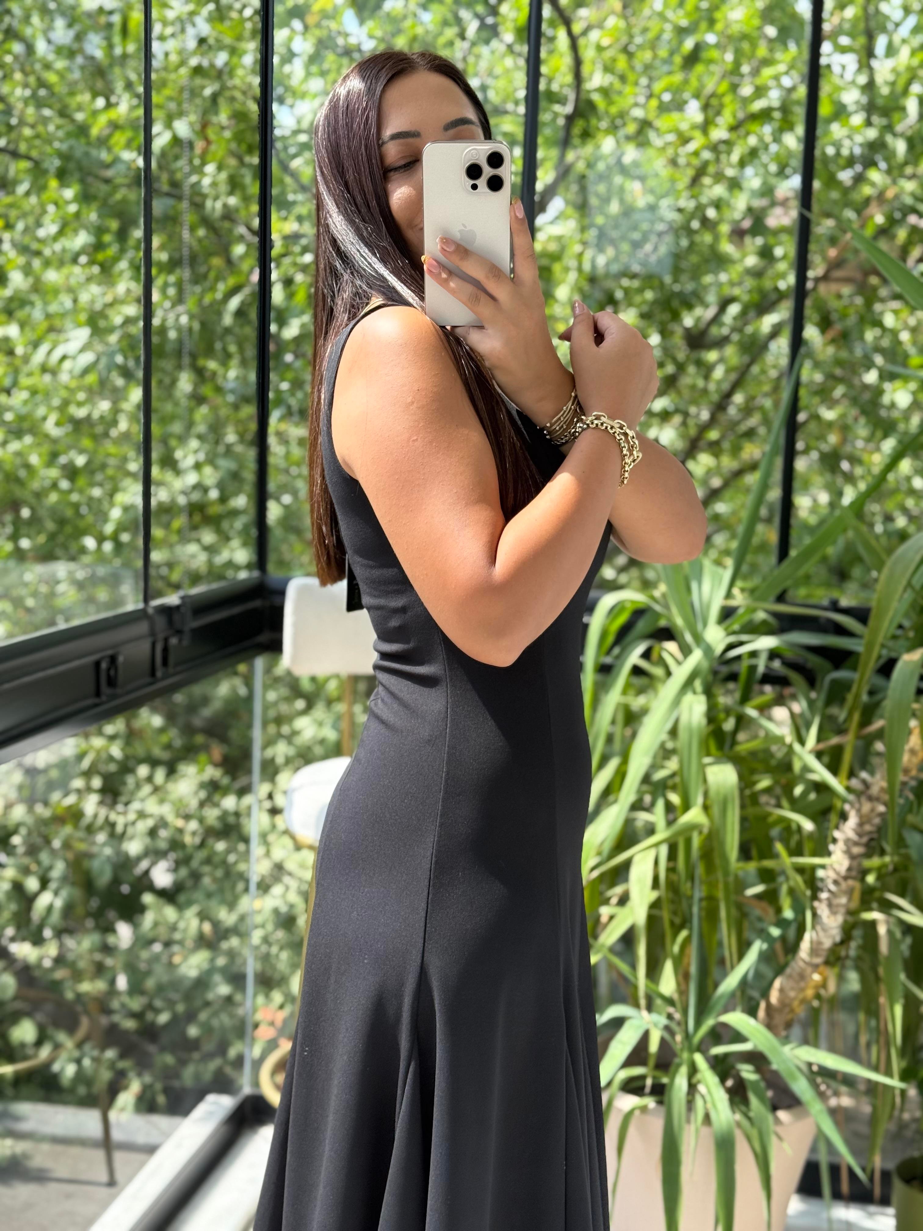 Volanlı Slim Elbise Siyah