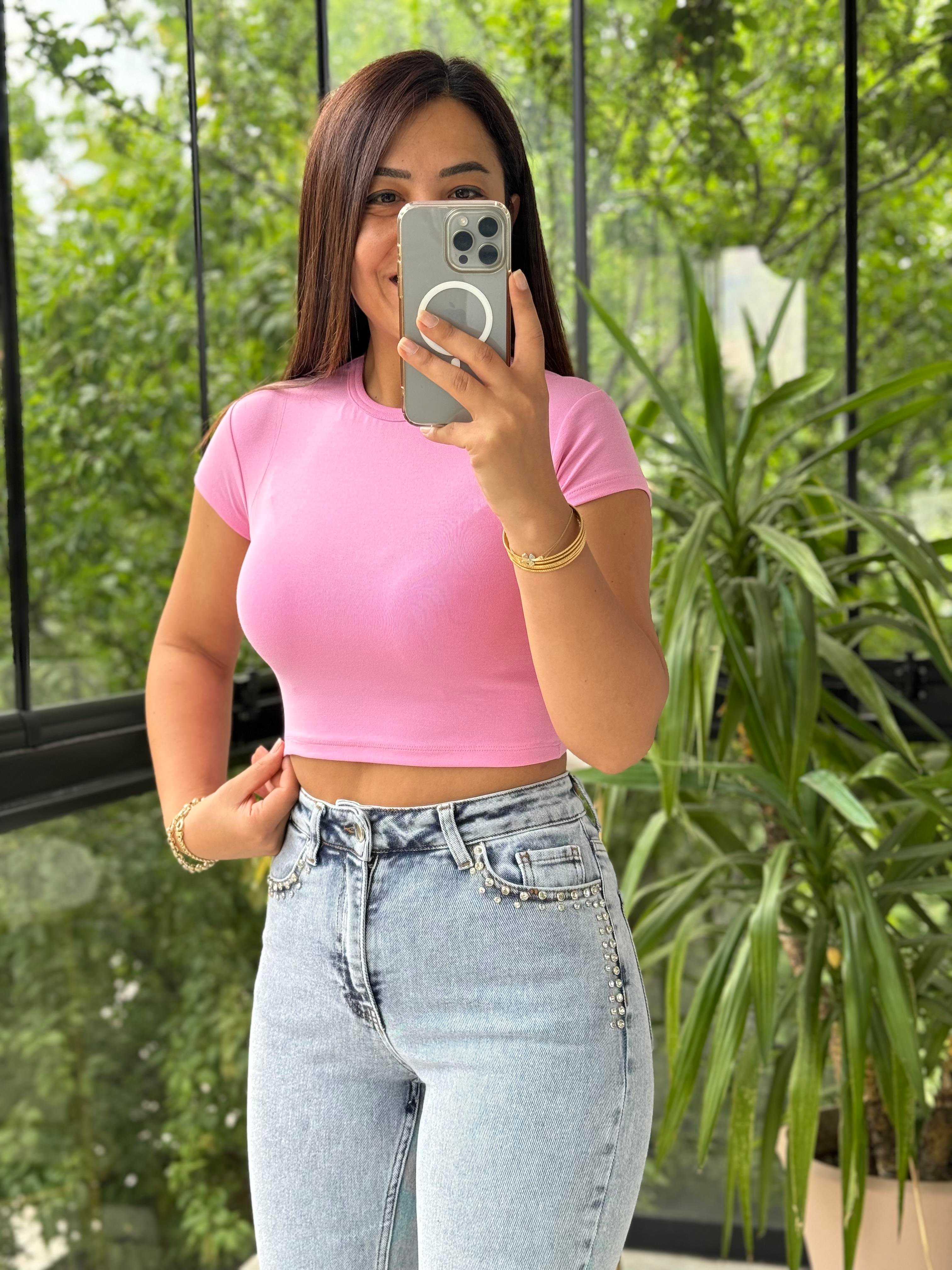 Vücuda Oturan Tişört Pembe