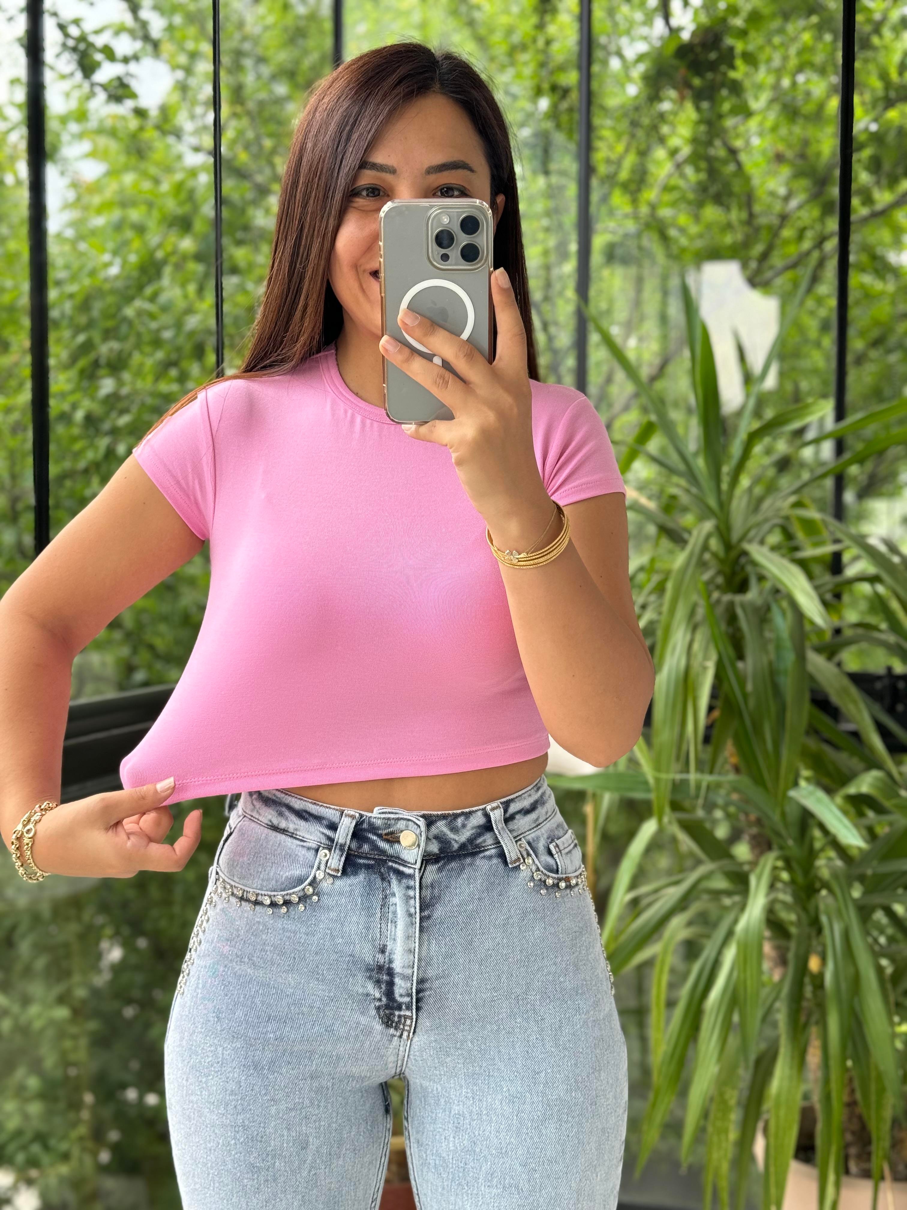 Vücuda Oturan Tişört Pembe