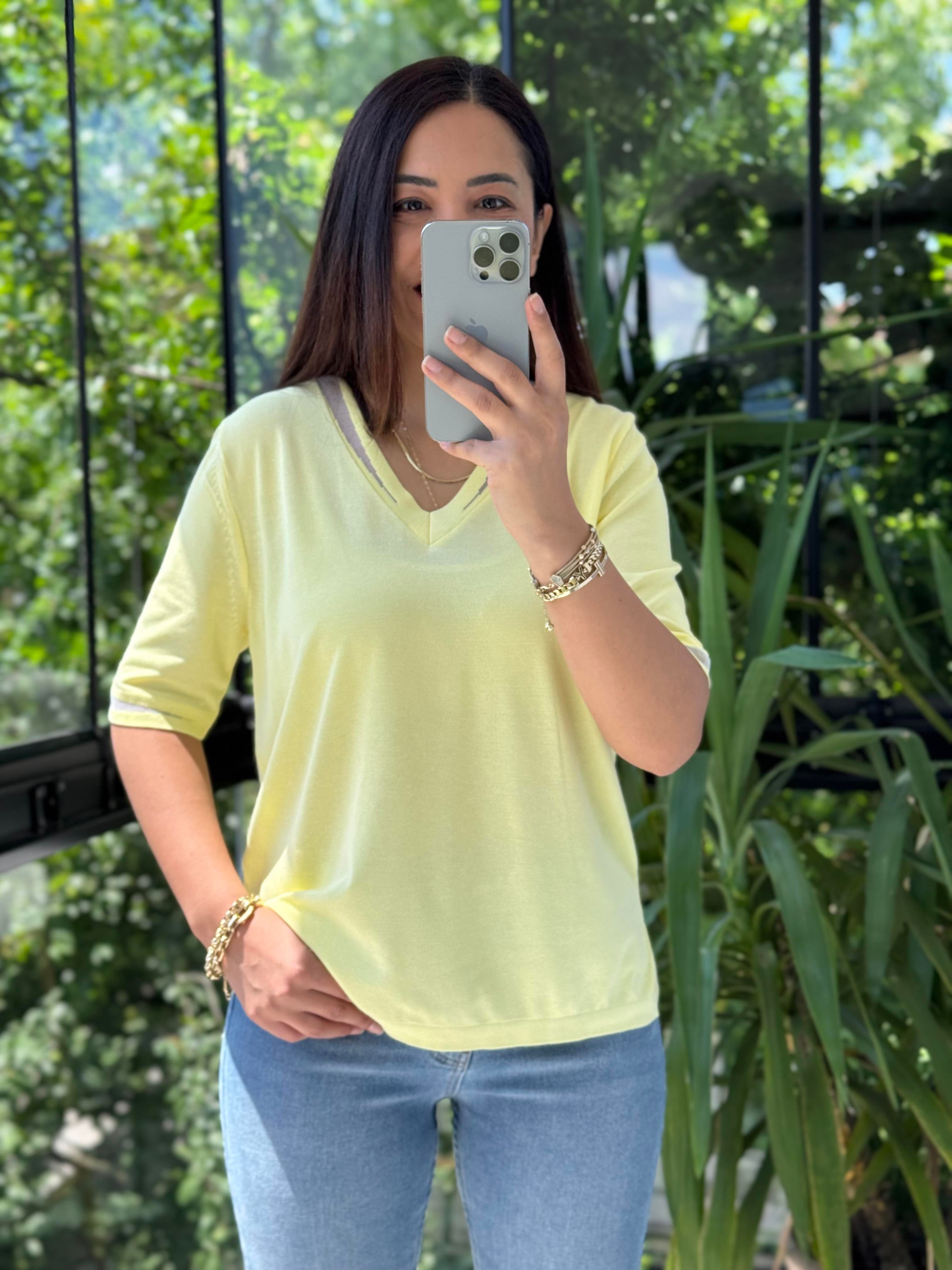 Yaka Ve Kol Özel Aksesuarlı Triko Bluz Sarı