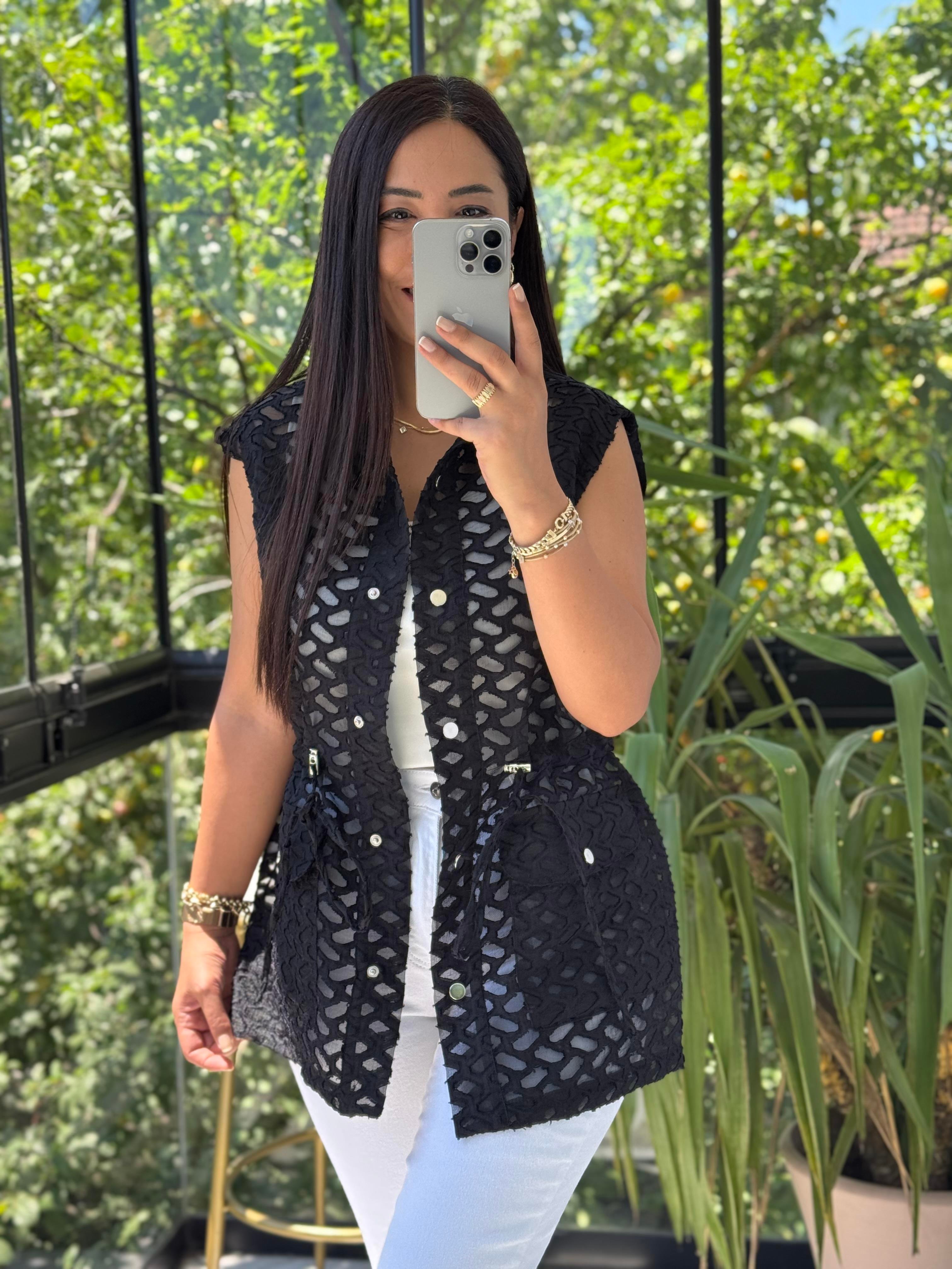 Yakma Bağlamalı Yelek Siyah